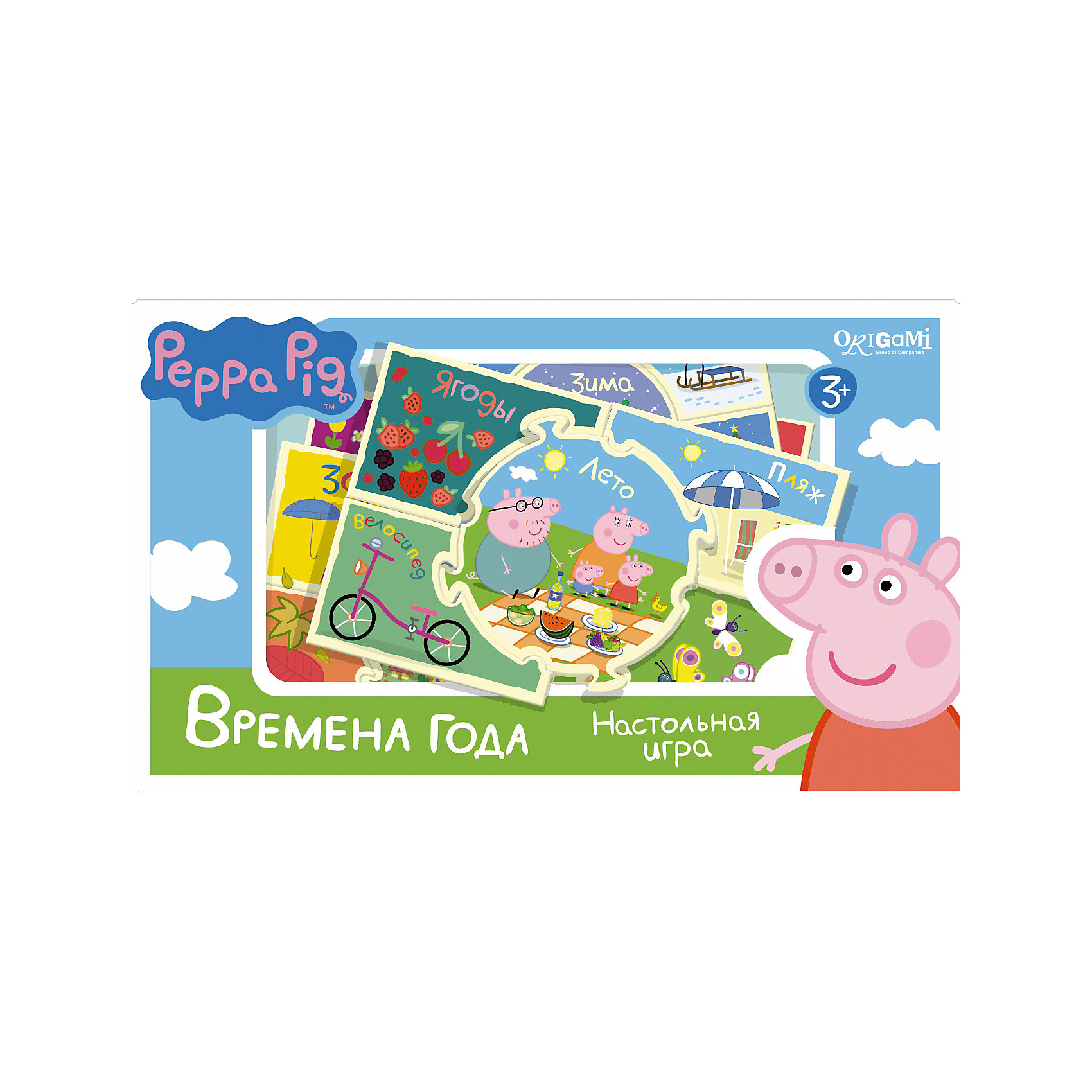 Игра Времена года , Свинка Пеппа Игра Времена года , Свинка ПеппаРазвивающие игры<br>Игра Времена года , Свинка Пеппа – это интересная настольная игра, которая увлечет вашего малыша и познакомит его с временами года.<br>В замечательной игре Времена года ребят ждет встреча со Свинкой Пеппа и ее друзьями. В комплекте четыре набора пазлов: Зима, Весна, Лето и Осень. В игре два вида пазлов - серединка и уголки. Из четырех пазлов-уголков и одного пазла-серединки складывается картинка. Получается либо Зима, либо Весна, либо Осень, либо Лето. Все карточки снабжены пазловыми замками. В процессе игры расскажите ребенку о временах года, природных явлениях, происходящих в разное время года и праздниках, соответствующих тому или иному времени года.<br><br>Дополнительная информация:<br><br>- В наборе: 20 карточек с пазловыми замками<br>- Материал: картон<br>- Размер коробки: 22x20x5 мм.<br>- Вес: 175 гр.<br><br>Игру Времена года , Свинка Пеппа можно купить в нашем интернет-магазине.<br><br>Ширина мм: 220<br>Глубина мм: 200<br>Высота мм: 50<br>Вес г: 175<br>Возраст от месяцев: 36<br>Возраст до месяцев: 96<br>Пол: Унисекс<br>Возраст: Детский<br>SKU: 4335018