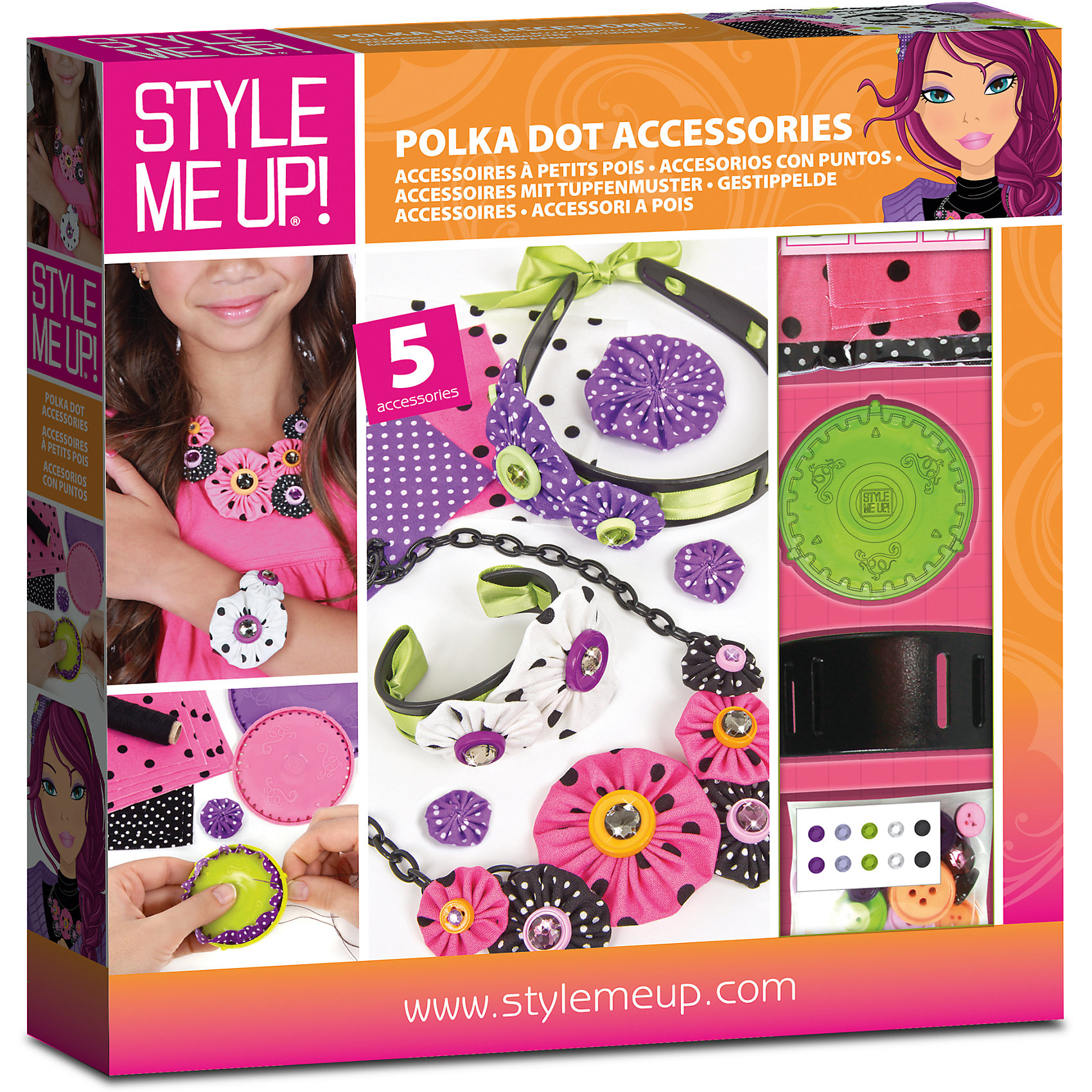 Аксессуары из тканей, STYLE ME UP Аксессуары из тканей, STYLE ME UPАксессуары из тканей, Style Me Up - увлекательный набор для творчества, который обязательно порадует юную рукодельницу. Своими руками она сможет создать чудесные стильные аксессуары, которые красиво дополнят ее образ - повязку на голову, браслет и ожерелье. В комплекте есть все необходимое для творческого процесса: отрезы ткани, заготовки для ободка и браслета, нитки, стразы для украшения и другие нужные детали. Процесс изготовления не представляет больших сложностей, в подробной иллюстрированной инструкции шаг за шагом описаны этапы создания украшений. Все материалы имеют высокое качество и абсолютно безопасны для здоровья ребенка. Набор способствует развитию художественного вкуса, мелкой моторики рук, внимательности и восприятия форм и цветов.<br><br>Дополнительная информация:<br><br>- В комплекте: 3 пластиковых диска, 15 отрезов ткани, пластиковый ободок, пластиковый браслет, лента 175 см., пластиковая цепочка, 20 пуговиц разных размеров, 20 страз (пришивных и самоклеящихся), моток ниток с 2 иглами, инструкция с иллюстрациями.<br>- Материал: текстиль, пластик.<br>- Длина цепочки: 28 см.<br>- Размер браслета: 6,5 х 4 х 3 см.<br>- Размер ободка: 11,5 х 13,5 х 2,5 см.<br>- Размер упаковки: 29 х 30 х 5 см.<br>- Вес: 0,34 кг.<br><br>Аксессуары из тканей, Style Me Up, можно купить в нашем интернет-магазине.<br><br>Ширина мм: 305<br>Глубина мм: 51<br>Высота мм: 305<br>Вес г: 340<br>Возраст от месяцев: 84<br>Возраст до месяцев: 168<br>Пол: Женский<br>Возраст: Детский<br>SKU: 4346556