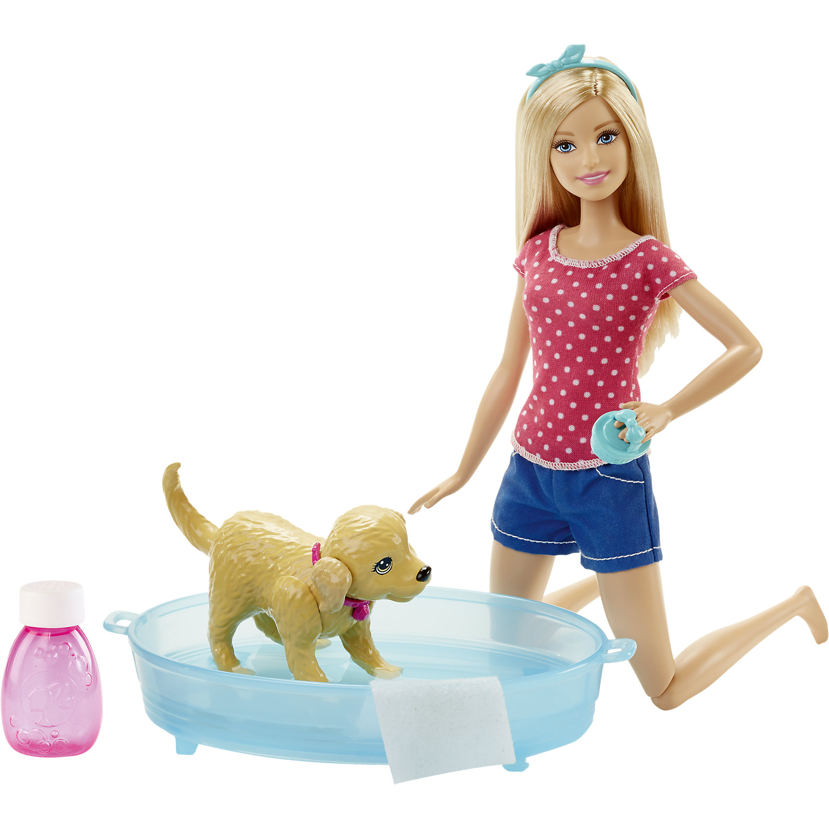 Игровой набор Водные забавы, Barbie Игровой набор Водные забавы, BarbieПомоги Барби искупать своего любимого питомца, маленького щенка-непоседу! Посадите собачку в ванну с водой, а в прилагаемую фирменную бутылочку налейте и разведите водой собственный шампунь. Потом нажмите ей на спину и смотрите, как она плещется! Она вертится, отряхивается, машет хвостом, брызгается - совсем как живая. Теперь помоги Барби вытереть щенка специальным полотенцем. <br><br>Дополнительная информация:<br><br>- Материал: пластик, текстиль.<br>- Размер куклы: 29 см.<br>- Комплектация: кукла Барби в одежде, собака, пластмассовая ванночка, полотенце и расческа для нее, бутылочка для шампуня.<br>- Голова, руки, ноги куклы подвижные.<br>- Собачка подвижная.<br><br>Игровой набор Водные забавы, Barbie (Барби), можно купить в нашем магазине.<br><br>Ширина мм: 329<br>Глубина мм: 241<br>Высота мм: 68<br>Вес г: 352<br>Возраст от месяцев: 36<br>Возраст до месяцев: 72<br>Пол: Женский<br>Возраст: Детский<br>SKU: 4349919