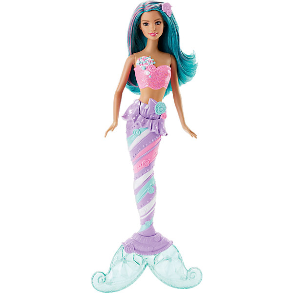 Кукла Sweet из серии Радужная русалочка, Barbie Кукла Sweet из серии Радужная русалочка, BarbieПопулярные игрушки<br>Кукла Sweet из серии Радужная русалочка похожа на настоящую русалку, вышедшую из моря. Длинные изумрудные волосы с розовыми прядями можно уложить в красивую прическу, украшенную заколкой-ракушкой. Кукла одета в розовый топ с блестками, пояс украшен бантом. Руки и хвостик подвижные, что поможет принять русалке нужную позу для сюжетно-ролевых игр. Девочка с удовольствием поиграет с подружками с этой куклой!<br><br>Дополнительная информация:<br>Материал: пластик<br>Высота куклы: 34 см<br>Вес: 210 грамм<br>Куклу Sweet, Barbie можно купить в нашем интернет-магазине.<br><br>Ширина мм: 323<br>Глубина мм: 126<br>Высота мм: 46<br>Вес г: 217<br>Возраст от месяцев: 36<br>Возраст до месяцев: 72<br>Пол: Женский<br>Возраст: Детский<br>SKU: 4349929