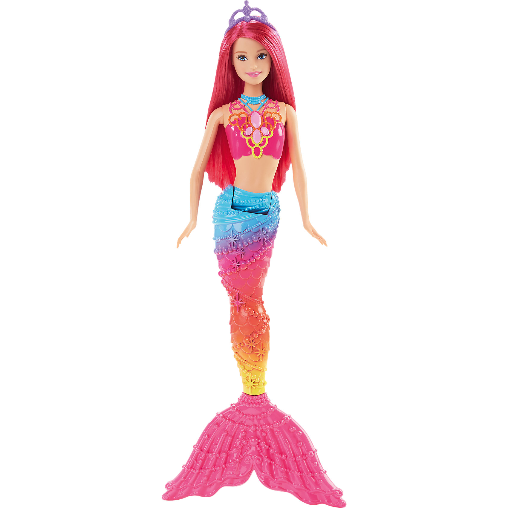 Кукла Rainbow Радужная русалочка, Barbie Кукла Rainbow Радужная русалочка, BarbieПопулярные игрушки<br>Кукла Rainbow из серии Радужная русалочка похожа на настоящую русалку, вышедшую из моря. Длинные яркие волосы можно уложить в красивую прическу, украшенную диадемой. Кукла одета в розовый топ, хвостик радужной расцветки. Руки и хвостик подвижные, что поможет принять русалке нужную позу для сюжетно-ролевых игр. Девочка с удовольствием поиграет с подружками с этой куклой!<br><br>Дополнительная информация:<br>Материал: пластик<br>Высота куклы: 34,5 см<br>Вес: 215 грамм<br>Куклу Rainbow, Barbie можно купить в нашем интернет-магазине.<br><br>Ширина мм: 327<br>Глубина мм: 129<br>Высота мм: 43<br>Вес г: 214<br>Возраст от месяцев: 36<br>Возраст до месяцев: 72<br>Пол: Женский<br>Возраст: Детский<br>SKU: 4349930