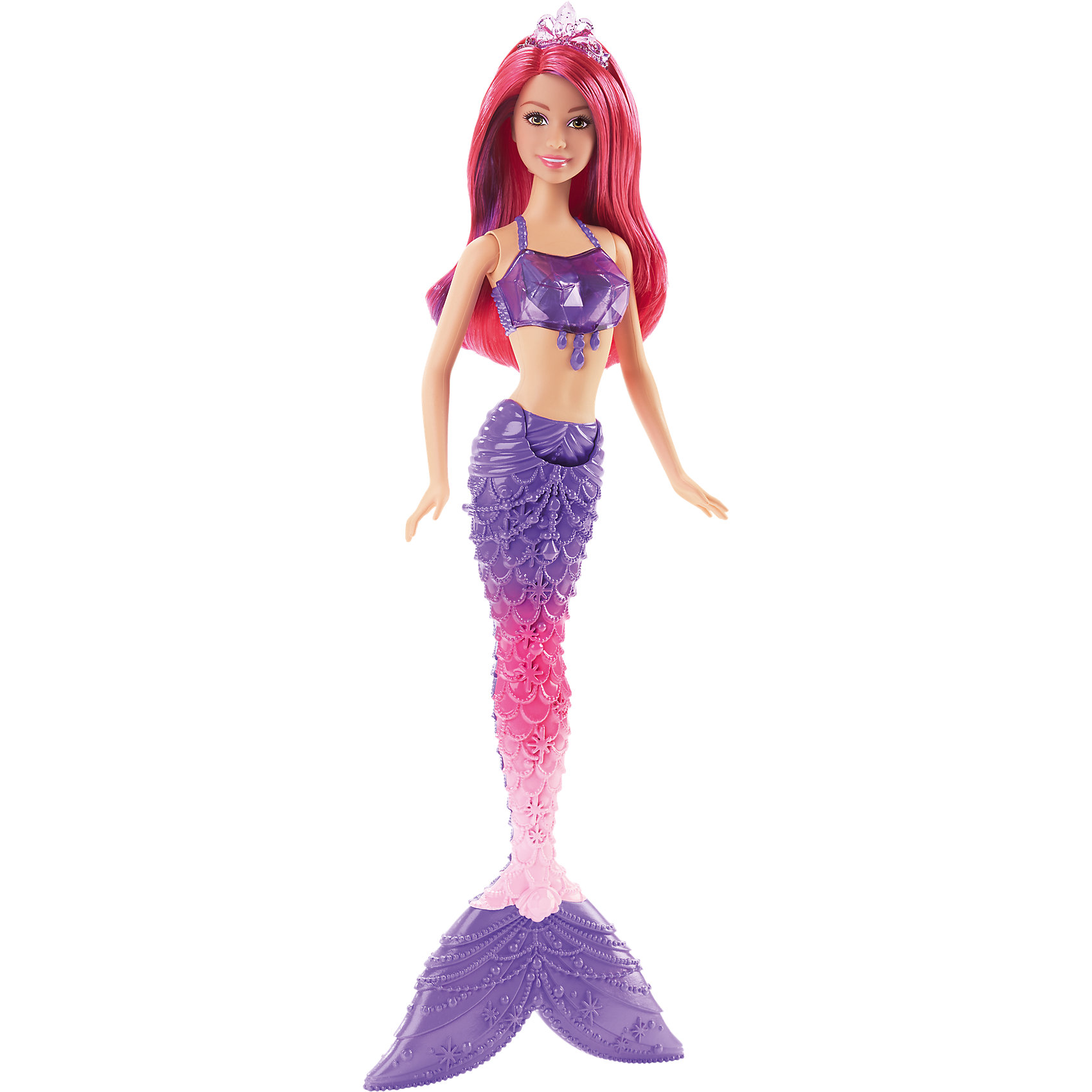 Кукла Jewels из серии Радужная русалочка, Barbie Кукла Jewels из серии Радужная русалочка, BarbieBarbie<br>Кукла Jewels из серии Радужная русалочка похожа на настоящую русалку, вышедшую из моря. Длинные красные волосы с фиолетовыми прядями можно уложить в красивую прическу, украшенную диадемой. Кукла одета в блестящий фиолетовый топ, хвостик с красивой расцветкой от нежно-розового до фиолетового. Руки и хвостик подвижные, что поможет принять русалке нужную позу для сюжетно-ролевых игр. Девочка с удовольствием поиграет с подружками с этой куклой!<br><br>Дополнительная информация:<br>Материал: пластик<br>Высота куклы: 36,5 см<br>Вес: 210 грамм<br>Куклу Jewels, Barbie можно купить в нашем интернет-магазине.<br><br>Ширина мм: 324<br>Глубина мм: 129<br>Высота мм: 66<br>Вес г: 210<br>Возраст от месяцев: 36<br>Возраст до месяцев: 72<br>Пол: Женский<br>Возраст: Детский<br>SKU: 4349931