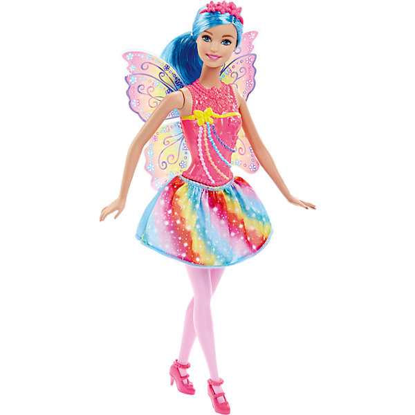 Радужная кукла-фея Rainbow, Barbie Радужная кукла-фея Rainbow, BarbieBarbie<br>Очаровательная радужная кукла-фея Rainbow станет прекрасным подарком для девочки. Кукла одета в красивое платье с радужной расцветкой, волосы уложены в прическу с ободком. Все конечности подвижны, что позволит посадить куклу в подходящую для игры позу. Милые крылышки феи помогут девочке окунуться в мир волшебства вместе с Barbie.<br><br>Дополнительная информация:<br>Материал: пластик<br>Вес: 170 грамм<br>Радужную куклу-фею Rainbow можно приобрести в нашем интернет-магазине.<br><br>Ширина мм: 322<br>Глубина мм: 116<br>Высота мм: 48<br>Вес г: 160<br>Возраст от месяцев: 36<br>Возраст до месяцев: 72<br>Пол: Женский<br>Возраст: Детский<br>SKU: 4349937