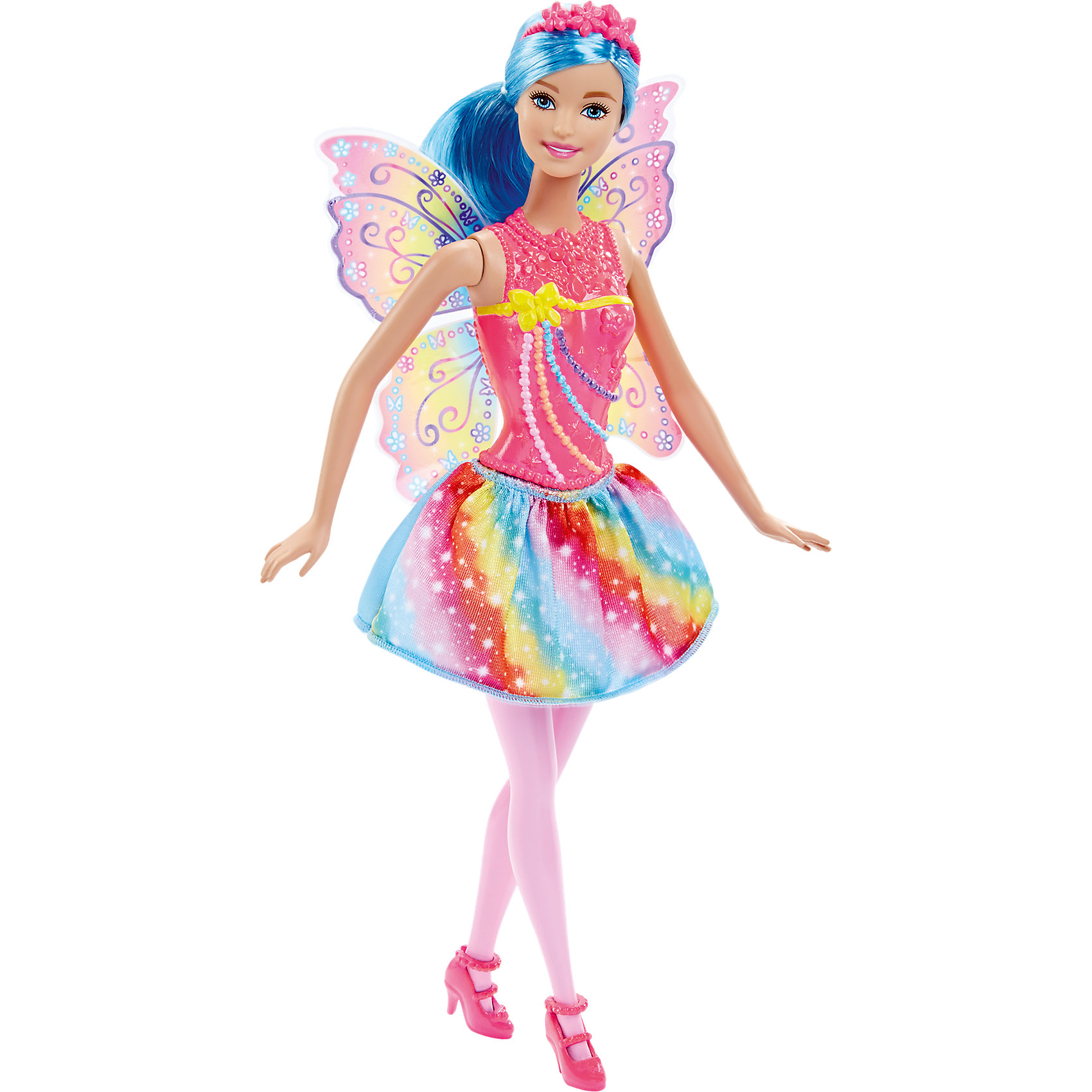 Радужная кукла-фея Rainbow, Barbie Радужная кукла-фея Rainbow, BarbieBarbie<br>Очаровательная радужная кукла-фея Rainbow станет прекрасным подарком для девочки. Кукла одета в красивое платье с радужной расцветкой, волосы уложены в прическу с ободком. Все конечности подвижны, что позволит посадить куклу в подходящую для игры позу. Милые крылышки феи помогут девочке окунуться в мир волшебства вместе с Barbie.<br><br>Дополнительная информация:<br>Материал: пластик<br>Вес: 170 грамм<br>Радужную куклу-фею Rainbow можно приобрести в нашем интернет-магазине.<br><br>Ширина мм: 322<br>Глубина мм: 116<br>Высота мм: 48<br>Вес г: 160<br>Возраст от месяцев: 36<br>Возраст до месяцев: 72<br>Пол: Женский<br>Возраст: Детский<br>SKU: 4349937