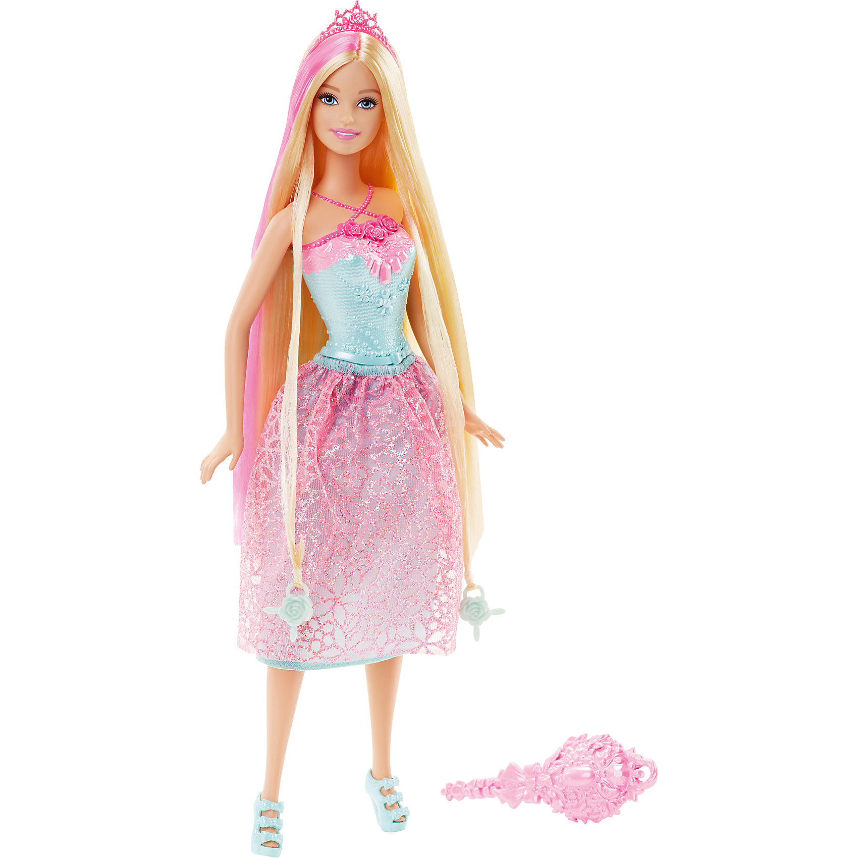 Кукла Принцесса, блондинка, Barbie Кукла Принцесса, блондинка, BarbieБренды кукол<br>Кукла Принцесса, блондинка, Barbie, порадует всех юных любительниц Барби и станет достойным пополнением их коллекции. На этот раз красавица Барби представлена в образе очаровательной принцессы в роскошном наряде. У куколки длинные светлые локоны длиной 20 см. с розовыми прядками, которые можно укладывать в разнообразные прически. Чудесное платье с розовой юбкой в цветочек и бирюзовым лифом декорировано пояском и нарядной вышивкой. Стильный образ дополняют изящные бирюзовые босоножки в тон лифа и красивая розовая диадема. Тело куколки на шарнирах, ноги и руки сгибаются и разгибаются, благодаря чему она может принимать различные положения. В комплект также входит расческа и два украшения-бусинки для волос, подходящие к парикмахерским инструментам Barbie из набора Barbie Snapn Style Princess Doll (продается отдельно).<br><br>Дополнительная информация:<br><br>- Материал: пластик, текстиль.<br>- Высота куклы: 29 см.<br>- Размер упаковки: 12,7 x 6 x 32,4 см.<br>- Вес: 0,24 кг.<br><br>Куклу Принцесса, блондинка, Barbie, Mattel, можно купить в нашем интернет-магазине.<br><br>Ширина мм: 329<br>Глубина мм: 129<br>Высота мм: 45<br>Вес г: 189<br>Возраст от месяцев: 36<br>Возраст до месяцев: 72<br>Пол: Женский<br>Возраст: Детский<br>SKU: 4349939