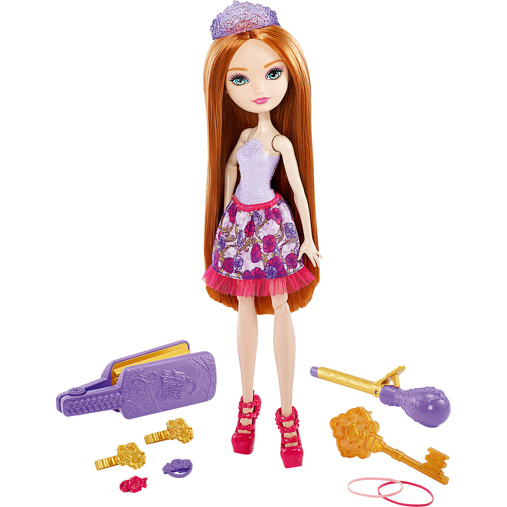 Игровой набор Холли ОХара, Ever After High Игровой набор Холли ОХара, Ever After HighEver After High<br>Игровой набор Холли ОХара, Ever After High, несомненно вызовет большой интерес у всех поклонниц кукольных серий Ever After High и Monster High. По сюжету, в необычной школе Ever After High (Долго и счастливо) учатся дети известных сказочных персонажей, перед всеми из них стоит выбор - продолжить ли жизнь своих родителей или заниматься делом, которое им по душе. Таким образом, дети делятся на два лагеря Royal (наследники), которых устраивает привычная жизнь их родителей и Rebel (отступники), которые выбирают в жизни свой собственный путь. Холли О’Хара (Holly OHair) старшая дочь Рапунцель, она готовится повторить судьбу своей матери и стать следующей Рапунцель.<br><br>В комплекте Вы найдете куклу и различные аксессуары к ней. У Холли роскошные и длинные рыжие волосы, которые можно расчесывать, укладывать в различные прически и завивать с помощью щипцов (входят в комплект). Кукла одета в сиренево-розовую юбочку с ярким цветочным принтом и светло-сиреневый топ. Ее волшебный образ красиво дополняют розовые туфельки на каблуках и сиреневая диадема. Туловище куклы на шарнирах, ноги и руки сгибаются и разгибаются, благодаря чему она может принимать различные положения. В комплект также входят аксессуары для ухода за роскошными волосами Холли: заколки, шпильки, резинки, расческа.<br><br>Дополнительная информация:<br><br>- В комплекте: кукла, подставка, аксессуары для волос (щипцы для завивки, заколки, шпильки, резинки, расческа).<br>- Материал: пластик, текстиль.<br>- Высота куклы: 27 см. <br>- Размер упаковки: 30,5 x 6,5 x 32,5 см. <br>- Вес: 0,58 кг. <br><br>Игровой набор Холли ОХара, Ever After High, можно купить в нашем интернет-магазине.<br><br>Ширина мм: 330<br>Глубина мм: 258<br>Высота мм: 71<br>Вес г: 381<br>Возраст от месяцев: 72<br>Возраст до месяцев: 120<br>Пол: Женский<br>Возраст: Детский<br>SKU: 4349966