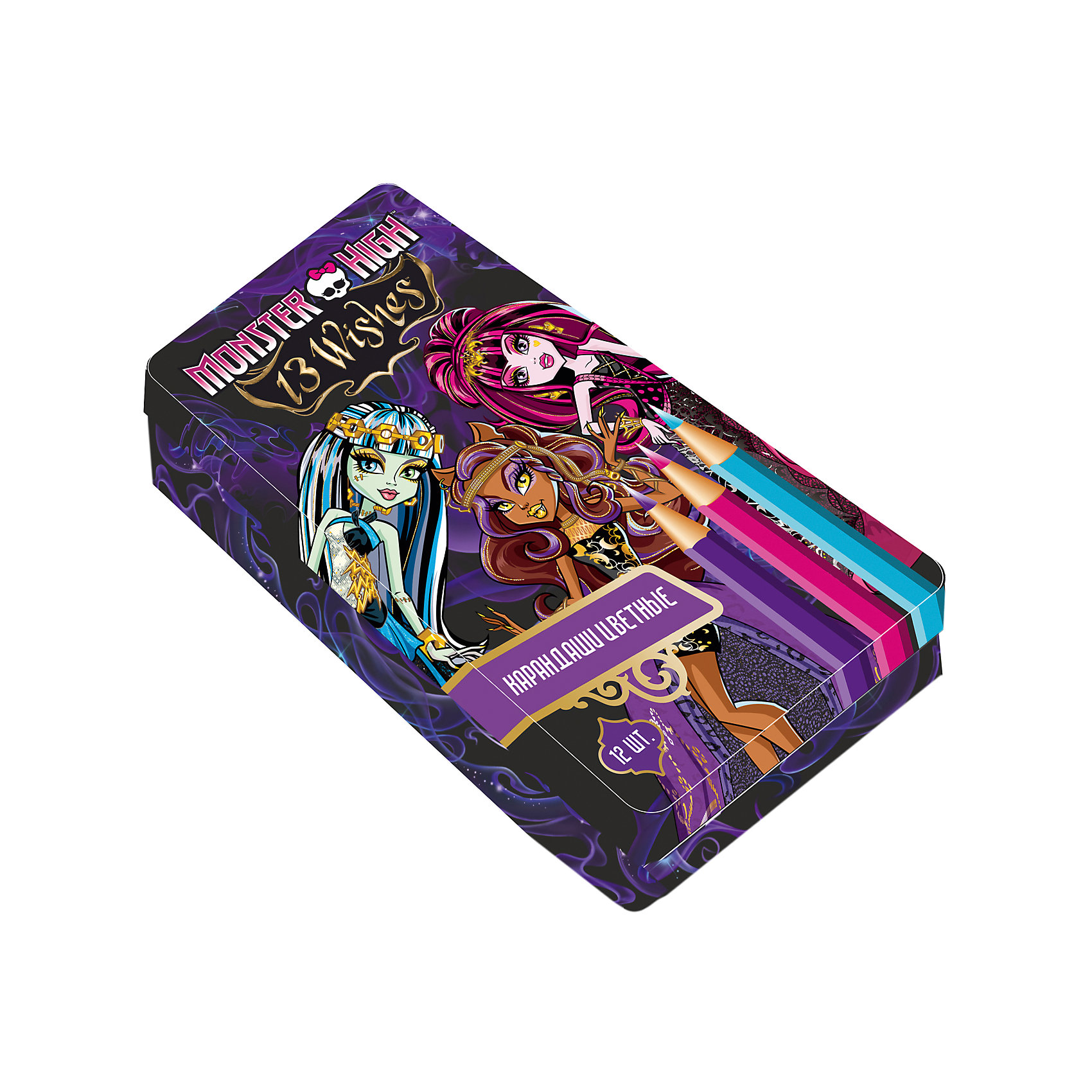 Карандаши цветные Monster High Карандаши цветные Monster HighMonster High<br>Цветные карандаши - необходимый инструмент для детского творчества и школьных занятий. Цветные карандаши Monster High (Монстр Хай) упакованы в красочную картонную коробочку с изображением очаровательных героинь из популярного мультсериала Школа монстров. В комплекте 8 карандашей разных цветов. Диаметр - 9,5 мм. В комплект также входит точилка.<br><br>Дополнительная информация:<br><br>- В комплекте: 8 шт.<br>- Размер упаковки: 2 х 10,5 х 25 см.<br>- Вес: 156 гр.<br><br>Цветные карандаши Monster High (Монстр Хай), Centrum, можно купить в нашем интернет-магазине.<br><br>Ширина мм: 20<br>Глубина мм: 105<br>Высота мм: 250<br>Вес г: 156<br>Возраст от месяцев: 36<br>Возраст до месяцев: 120<br>Пол: Женский<br>Возраст: Детский<br>SKU: 4356955