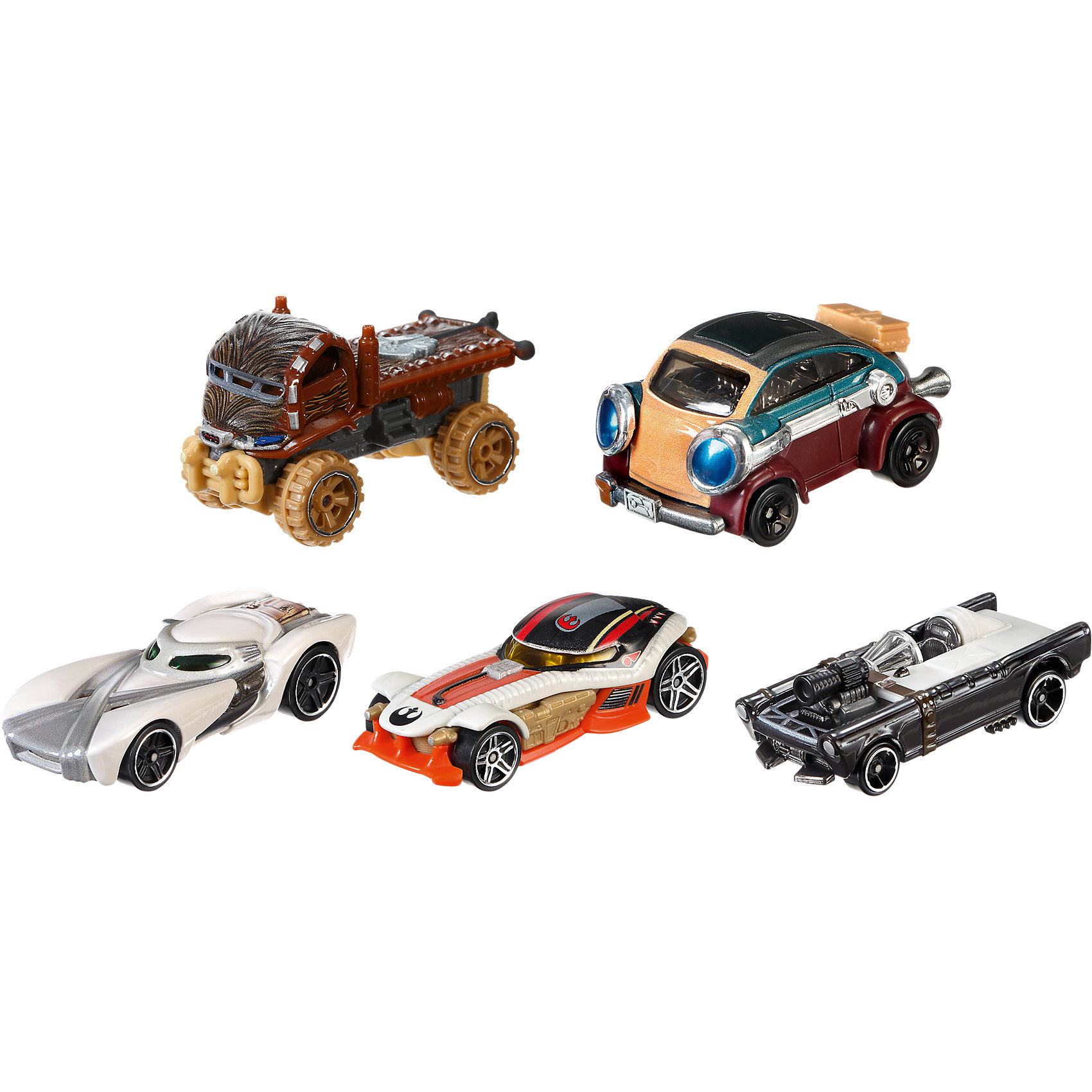 Набор из 5 машинок Звездные войны, Hot Wheels Набор из 5 машинок Звездные войны, Hot WheelsЗвездные войны Игрушки<br>Набор из 5 машинок Звездные войны, Hot Wheels<br><br>Каждая из этих небольших игрушек в виде машинок выполнена <br>в масштабе 1:64. Машинки сделаны в стиле персонажей фильма «Звездные войны». Колесики машинок крутятся!<br>Набор изготовлен из качественного пластика с металлическими элементами. Машинки сделаны из высококачественных, легких и безопасных для детей материалов (из качественного пластика с высокой детализацией). Продается в красивой тематической упаковке.<br><br>Дополнительная информация:<br><br>цвет: разноцветный;<br>комплектация: 5 машинок;<br>материал: пластик, металл;<br>размер упаковки: 24 x 9 x 12 см;<br>упаковка: коробка.<br><br>Набор из 5 машинок Звездные войны, Hot Wheels можно купить в нашем магазине.<br><br>Ширина мм: 233<br>Глубина мм: 116<br>Высота мм: 86<br>Вес г: 277<br>Возраст от месяцев: 36<br>Возраст до месяцев: 72<br>Пол: Мужской<br>Возраст: Детский<br>SKU: 4373755