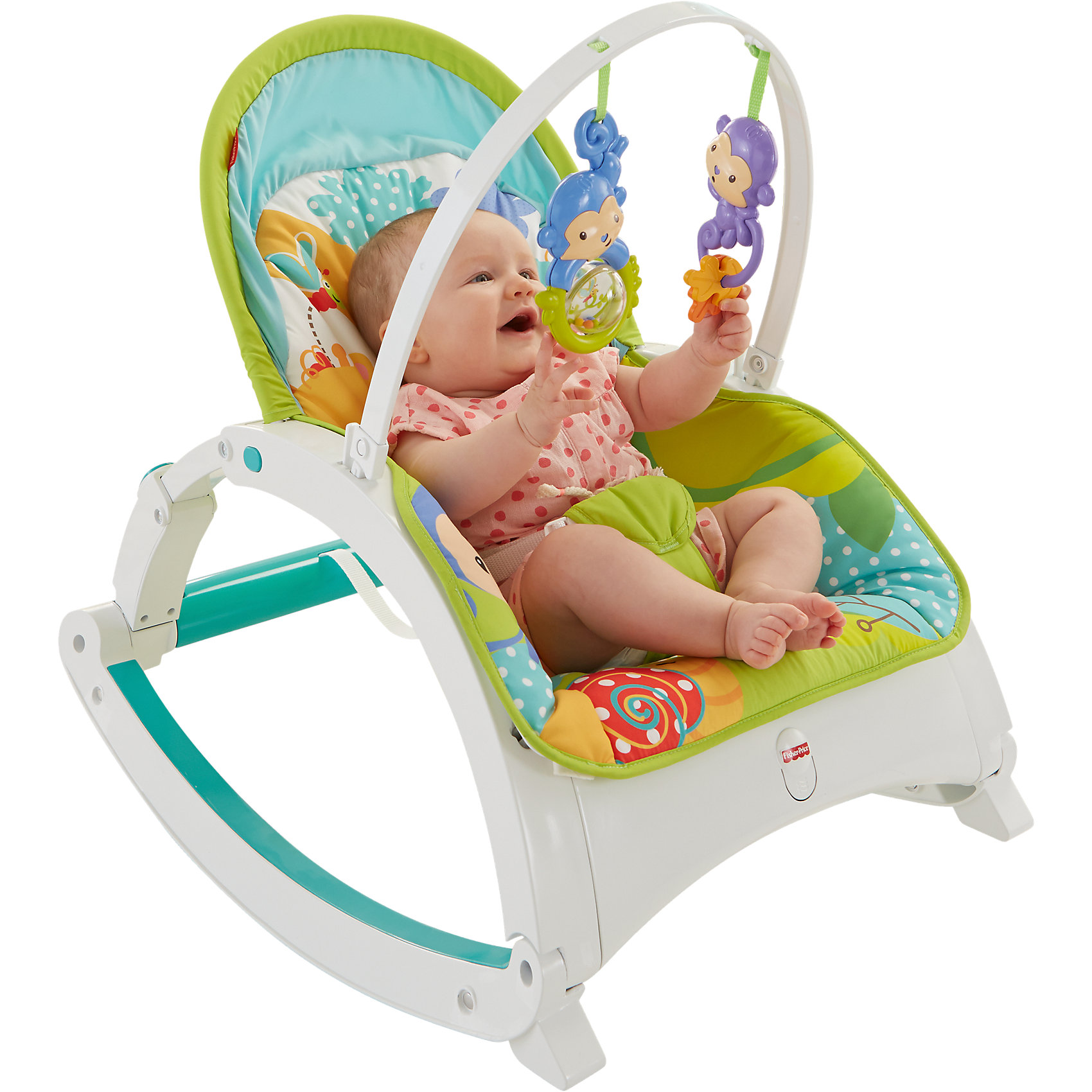 Кресло-качалка Друзья из тропического леса, Fisher-Price Кресло-качалка Друзья из тропического леса, Fisher-PriceКресла-качалки<br>Это кресло-качалка разработано специально для самых маленьких. С помощью него ребенок будет активнее изучать окружающий мир и развить чувство равновесия, координацию и моторику. Качалка имеет удобное для маленького ребенка сидение и рассчитана на максимально безопасный диапазон качания. <br>Качалка имеет функцию вибрации, которая помогает малышу заснуть быстрее, съемное оголовье с двумя погремушками. Она выполнена в яркой расцветке, она произведена из высококачественных материалов. Эти материалы безопасны для ребенка. Мягкое сиденье можно стирать в машине. Кресло-качалка очень легко моется и мало весит. Работает на батарейках.<br><br>Дополнительная информация:<br><br>цвет: разноцветный;<br>материал: пластик, текстиль;<br>вес: 3,6 кг;<br>размер: 44 x 13,5 x 60,5 см.<br><br>Кресло-качалка Друзья из тропического леса от марки Fisher-Price (Фишер-Прайс), Mattel, можно купить в нашем магазине.<br><br>Ширина мм: 613<br>Глубина мм: 443<br>Высота мм: 144<br>Вес г: 3642<br>Возраст от месяцев: 0<br>Возраст до месяцев: 12<br>Пол: Унисекс<br>Возраст: Детский<br>SKU: 4375579