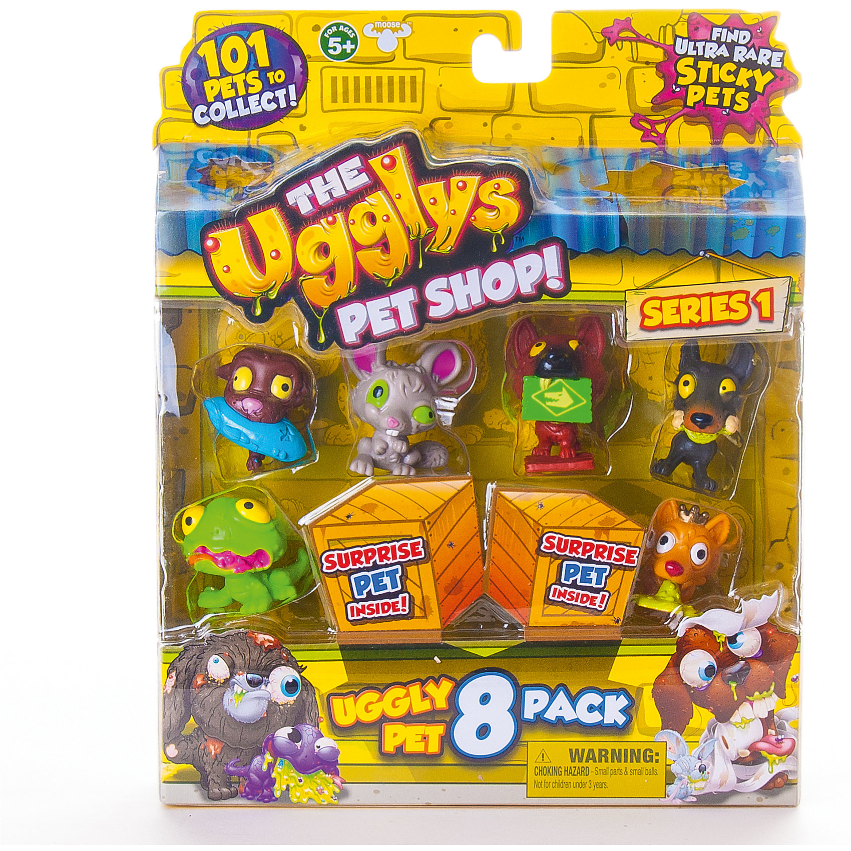 8 фигурок, Ugglys Pet Shop, в ассортименте 8 фигурок, Ugglys Pet Shop, в ассортиментеФигурки героев<br>8 фигурок, Ugglys Pet Shop, в ассортименте – это настоящая находка для юной любительницы хулиганских питомцев.<br>Большой блистер с 8 питомцами из серии Хулиганские питомцы. Шесть из 8 фигурок видно сразу, 2 скрыты в картонных ящиках и попадаются случайно. Это неплохая возможность пополнить свою коллекцию Хулиганских животных редкой или супер редкой миниатюрой. Всего коллекция состоит из 101 фигурки питомцев, застуканных в не самый простой момент их жизни. Гротескные хулиганские игрушки изображают больных, грязных и просто уродливых питомцев. И тем не менее, в них есть некое своеобразное очарование. В серии встречаются и собачки, и кошечки, и птички и, даже, жабы! Также есть возможность получения уникальной золотой собачьей «каки». Все фигурки изготовлены из экологически безопасных материалов, приятных наощупь.<br><br>Дополнительная информация:<br><br>- В наборе: 8 фигурок<br>- Материал: высококачественная пластмасса, прорезиненный материал<br>- Размер упаковки: 190х230х45 мм.<br>- Вес: 254 гр.<br><br>- ВНИМАНИЕ! Данный артикул представлен в разных вариантах исполнения. К сожалению, заранее выбрать определенный вариант невозможно. При заказе нескольких наборов возможно получение одинаковых<br><br>8 фигурок, Ugglys Pet Shop, в ассортименте можно купить в нашем интернет-магазине.<br><br>Ширина мм: 190<br>Глубина мм: 230<br>Высота мм: 45<br>Вес г: 254<br>Возраст от месяцев: 60<br>Возраст до месяцев: 144<br>Пол: Унисекс<br>Возраст: Детский<br>SKU: 4401527