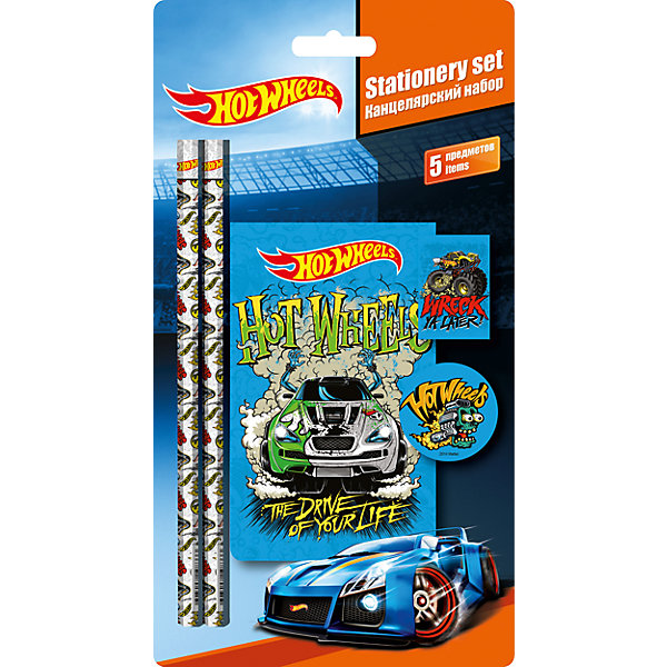 Канцелярский набор Hot Wheels (5 предметов) Канцелярский набор Hot Wheels (5 предметов)Hot Wheels<br>Канцелярский набор Hot Wheels (Хот Вилс) - практичный стильный набор со всеми необходимыми для маленького школьника принадлежностями. В комплект входят два чернографитных карандаша, ластик, точилка и блокнот. Все предметы выполнены в ярком красочном дизайне и украшены логотипами и изображениями популярных машинок Hot Wheels (Хот Вилс).<br><br>Дополнительная информация:<br><br>- В комплекте: чернографитный карандаш - 2 шт., ластик, точилка, блокнот.<br>- Размер упаковки: 24,8 х 12,8 х 1,5 см.<br>- Вес: 97 гр.<br><br>Канцелярский набор Hot Wheels (Хот Вилс) (5 предметов) можно купить в нашем интернет-магазине.<br><br>Ширина мм: 15<br>Глубина мм: 128<br>Высота мм: 248<br>Вес г: 97<br>Возраст от месяцев: 36<br>Возраст до месяцев: 120<br>Пол: Мужской<br>Возраст: Детский<br>SKU: 4413563