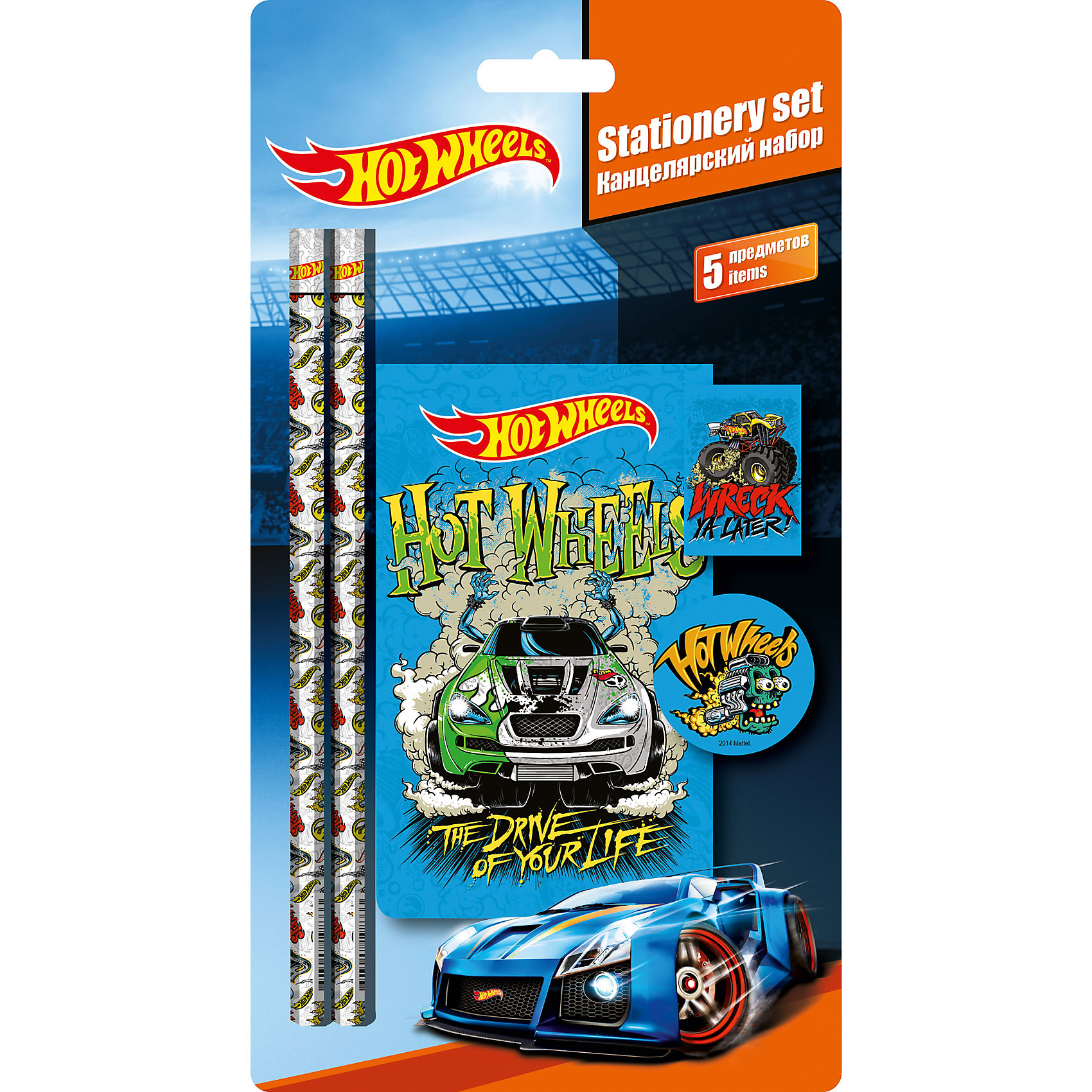 Канцелярский набор Hot Wheels (5 предметов) Канцелярский набор Hot Wheels (5 предметов)Hot Wheels<br>Канцелярский набор Hot Wheels (Хот Вилс) - практичный стильный набор со всеми необходимыми для маленького школьника принадлежностями. В комплект входят два чернографитных карандаша, ластик, точилка и блокнот. Все предметы выполнены в ярком красочном дизайне и украшены логотипами и изображениями популярных машинок Hot Wheels (Хот Вилс).<br><br>Дополнительная информация:<br><br>- В комплекте: чернографитный карандаш - 2 шт., ластик, точилка, блокнот.<br>- Размер упаковки: 24,8 х 12,8 х 1,5 см.<br>- Вес: 97 гр.<br><br>Канцелярский набор Hot Wheels (Хот Вилс) (5 предметов) можно купить в нашем интернет-магазине.<br><br>Ширина мм: 15<br>Глубина мм: 128<br>Высота мм: 248<br>Вес г: 97<br>Возраст от месяцев: 36<br>Возраст до месяцев: 120<br>Пол: Мужской<br>Возраст: Детский<br>SKU: 4413563