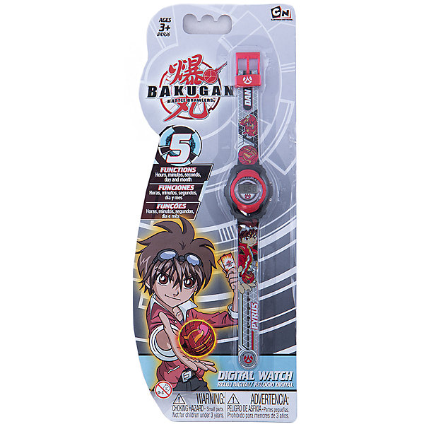 Часы наручные электронные Bakugan Drago, черный Часы наручные электронные Bakugan Drago, черныйАксессуары<br>Оригинальные электронные детские часы с корпусом и браслетом из пластика. Циферблат защищен от повреждений прочным пластиковым стеклом. Электронные часы имеют 5 функций: месяц – день, часы – минуты – секунды. Товар изготовлен полностью из пластмассы с питанием от химических источников тока, 1 сменный элемент включен в комплект (LR41 (AG3) 1.5 V). Рекомендуемый возраст: от 3 лет.<br><br>Ширина мм: 170<br>Глубина мм: 157<br>Высота мм: 67<br>Вес г: 117<br>Возраст от месяцев: 36<br>Возраст до месяцев: 2147483647<br>Пол: Мужской<br>Возраст: Детский<br>SKU: 4424073