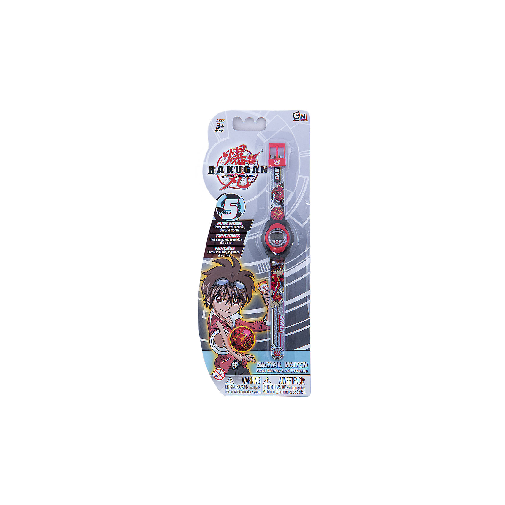 Часы наручные электронные Bakugan Drago, черный Часы наручные электронные Bakugan Drago, черныйАксессуары<br>Оригинальные электронные детские часы с корпусом и браслетом из пластика. Циферблат защищен от повреждений прочным пластиковым стеклом. Электронные часы имеют 5 функций: месяц – день, часы – минуты – секунды. Товар изготовлен полностью из пластмассы с питанием от химических источников тока, 1 сменный элемент включен в комплект (LR41 (AG3) 1.5 V). Рекомендуемый возраст: от 3 лет.<br><br>Ширина мм: 170<br>Глубина мм: 157<br>Высота мм: 67<br>Вес г: 117<br>Возраст от месяцев: 36<br>Возраст до месяцев: 2147483647<br>Пол: Мужской<br>Возраст: Детский<br>SKU: 4424073