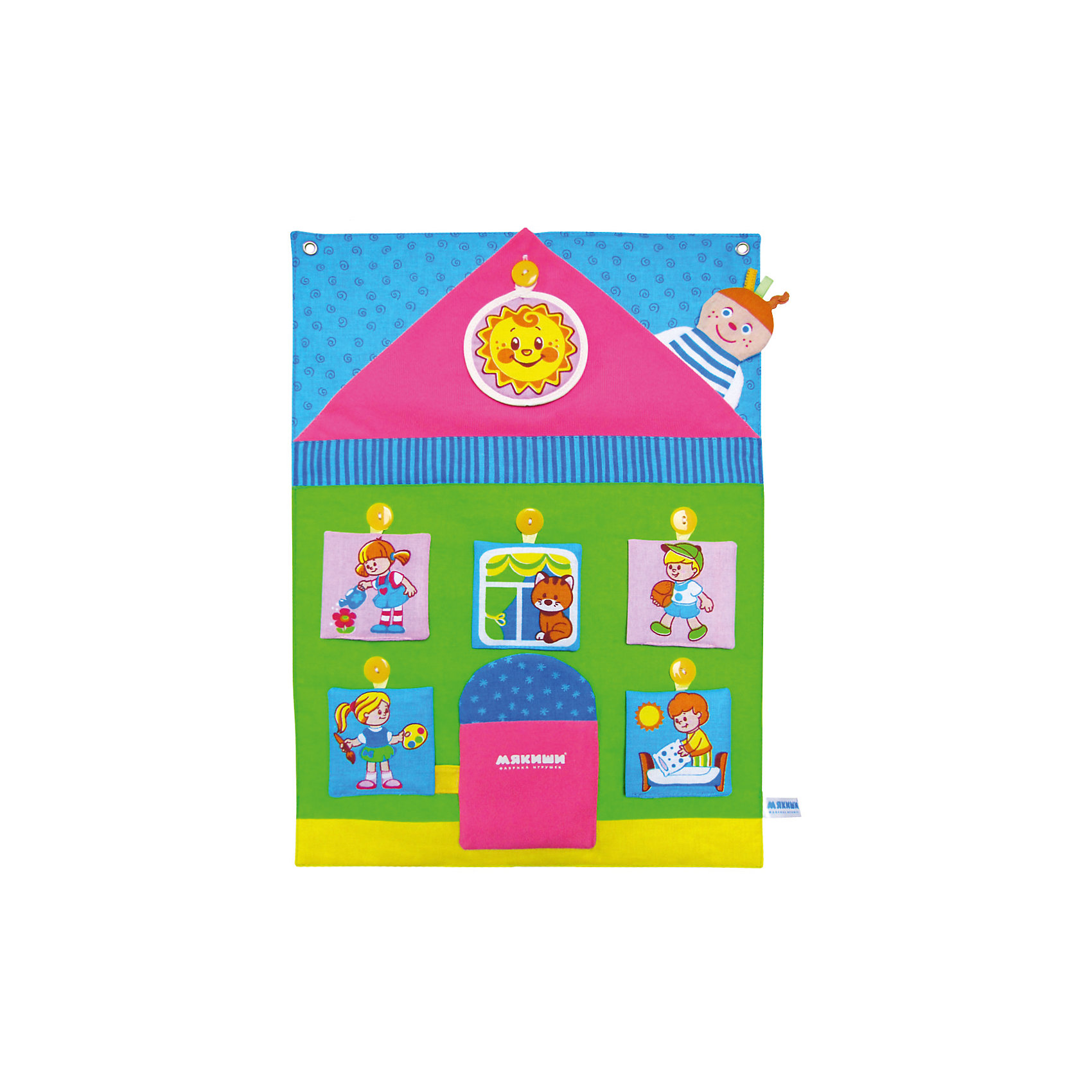 Игрушка «Я сам», Мякиши Игрушка «Я сам», МякишиМягкие игрушки<br>Интерактивная развивающая игра Я сам, Мякиши, в веселой игровой форме поможет приучить малыша к распорядку дня: умываться, убирать за собой игрушки, заправлять постель и выполнять другие полезные действия. Игрушка выполнена в виде красочного текстильного домика-панно в котором живут веселые малыши. Их ежедневные дела и занятия представлены в виде шестнадцати легко узнаваемых сюжетов на мягких карточках - они умываются, заправляют кровать, моют посуду, поливают цветы и делают другие важные дела. Карточки прикрепляются к домику с помощью петелек и пуговичек. Форма и содержание игрового комплекса разработаны с учётом возрастных особенностей ребёнка. Нарядный домик, красочные карточки с картинками-заданиями и забавная куколка на руку сделают обучение доступным и интересным, ребенок научится ставить собственные повседневные цели и направлять свою активность на их достижение. Игрушка изготовлена из мягких, приятных на ощупь из гипоаллергенных материалов. Способствует развитию восприятия формы и цвета, стимулирует речевое развитие и воображение.<br><br>Дополнительная информация:<br><br>- В комплекте: домик-панно, 9 двусторонних карточек, куколка на руку, медалька, элемент с солнышком.<br>- Материал: 100% х/б ткань, трикотажное полотно, синтепон, спанбонд, швейная фурнитура.<br>- Размер домика: 48 х 35 см.<br>- Размер карточки: 8 х 8 см. <br>- Размер упаковки: 56 х 36 х 2,5 см.<br>- Вес: 0,35 кг.<br><br>Игрушку Я сам, Мякиши, можно купить в нашем интернет-магазине.<br><br>Ширина мм: 480<br>Глубина мм: 100<br>Высота мм: 350<br>Вес г: 400<br>Возраст от месяцев: 12<br>Возраст до месяцев: 36<br>Пол: Унисекс<br>Возраст: Детский<br>SKU: 4424933