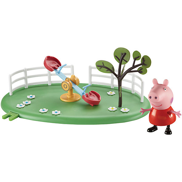 Игровая площадка Качели-качалка, Свинка Пеппа Игровая площадка Качели-качалка, Свинка ПеппаДругие наборы<br>Свинка Пеппа отправляется гулять на зеленую цветочную лужайку. На ней находятся качели-качалка для двух друзей. На сидениях, по размеру идеально подходящих для фигурки Пеппы, есть выемки для ножек, чтобы ей и ее друзьям было удобно сидеть. Около сидений находятся ручки, на которые герои могут облокачиваться, чтобы не упасть. Качать свинок можно с помощью специальных колесиков в центре качалки. Рядом с качелями «растет» дерево. Снизу у игрушки имеются специальные приспособления, которые по типу пазлов позволяют скрепить все площадки из ассортимента. Из данной серии вы также можете выбрать следующие наборы: «Качели», «Горка».<br><br>Дополнительная информация:<br><br>В наборе «Качели-качалка Пеппы» из серии «Игровая площадка Пеппы» 2 предмета: площадка с качелями, фигурка свинки Пеппы в шапочке (5 см), которая может стоять, сидеть, двигать ручками и ножками. Игрушки изготовлены из безопасного пластика. <br><br>Игровую площадку Качели-качалка, Свинка Пеппа можно купить в нашем магазине.<br><br>Ширина мм: 275<br>Глубина мм: 175<br>Высота мм: 160<br>Вес г: 428<br>Возраст от месяцев: 36<br>Возраст до месяцев: 72<br>Пол: Унисекс<br>Возраст: Детский<br>SKU: 4440530