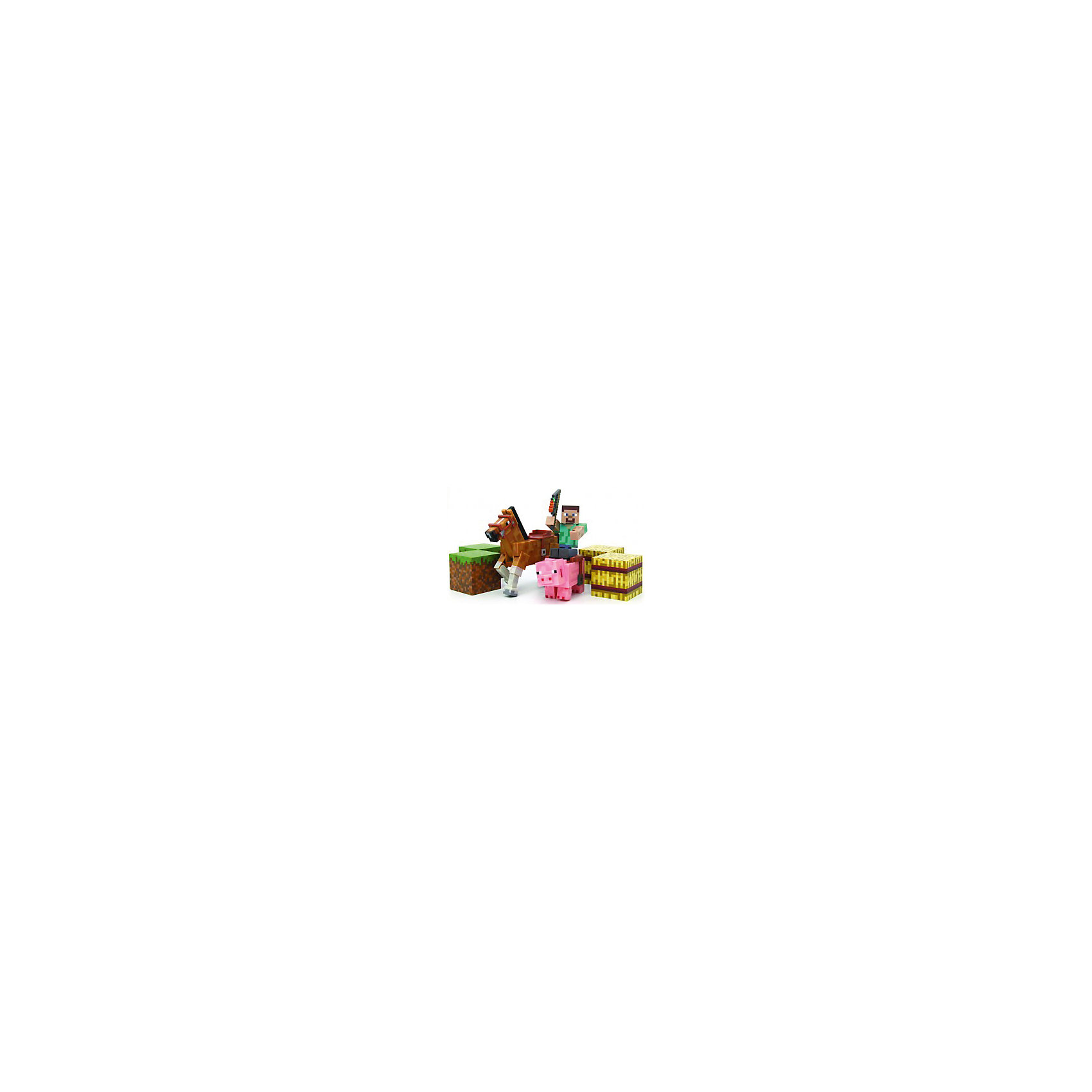 Набор фигурок с аксессуарами, Minecraft Набор фигурок с аксессуарами, MinecraftИгрушки<br>Набор фигурок, Minecraft, станет отличным подарком для всех юных поклонников популярной компьютерной игры Майнкрафт. В этой знаменитой игре-песочнице Вам даётся условная свобода, позволяющая строить свой город, различные объекты, сражаться с монстрами и изучать новые миры. Игру отличает простая графика, картинка словно собрана из кубических блоков, напоминающих детский конструктор. В комплекте Вы найдете фигурки наездника Стива, лошадки и свинки, стилизованные под персонажей игры. У человечка подвижные руки и ноги, у зверюшек двигаются ноги. На свинке и лошади есть седла, куда можно посадить фигурку Стива. В набор также входя аксессуары - хлыст, два блока сена и два блока травы. Игрушки и аксессуары Minecraft помогут Вашему ребенку строить и создавать мир любимой игры не только на компьютере, но и в реальном мире. <br><br><br>Дополнительная информация:<br><br>- В комплекте: 3 фигурки (наездник, лошадка, свинка), аксессуары (хлыст, 2 блока сена, 2 блока травы).<br>- Материал: пластик.<br>- Высота фигурки: 8 см.<br>- Размер упаковки: 32 x 14,5 x 9,1 см. <br>- Вес: 0,3 кг. <br><br>Набор фигурок с аксессуарами, Minecraft, можно купить в нашем интернет-магазине.<br><br>Ширина мм: 150<br>Глубина мм: 350<br>Высота мм: 150<br>Вес г: 300<br>Возраст от месяцев: 72<br>Возраст до месяцев: 144<br>Пол: Мужской<br>Возраст: Детский<br>SKU: 4440925