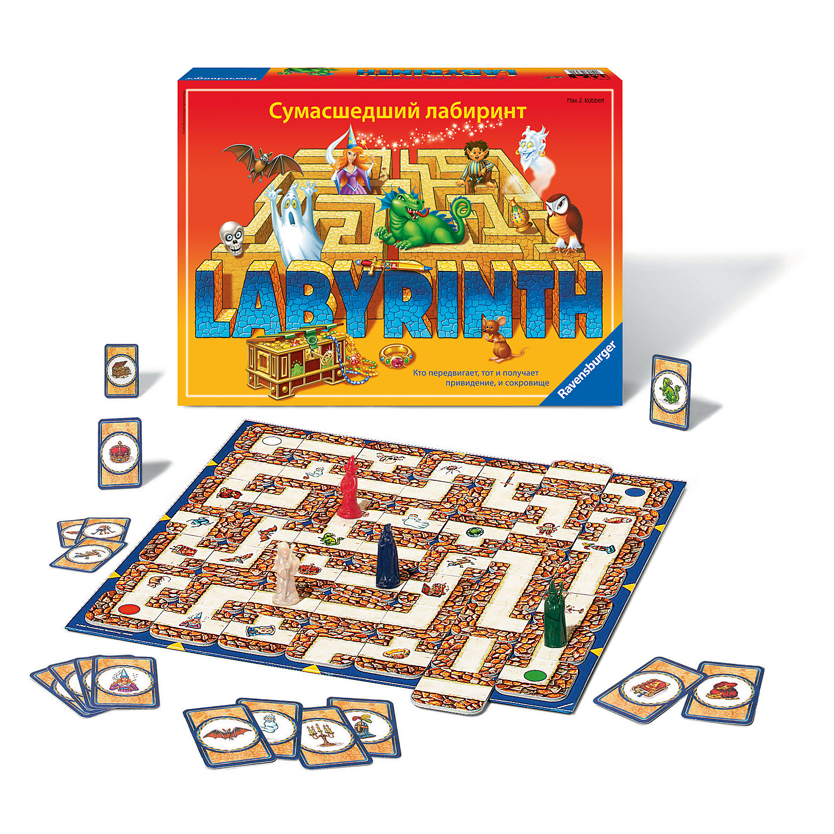 Настольная игра Сумасшедший Лабиринт, Ravensburger Настольная игра Сумасшедший Лабиринт, RavensburgerИгры-бродилки<br>Сумасшедший Лабиринт, Ravensburger - увлекательная настольная игра, в которую можно играть всей семьей. В игре участвуют от 2 до 4 игроков, задача каждого - найти на игровом поле свои сокровища, которые обозначены карточками заданий. Побеждает первый собравший все необходимое. Перед началом игры каждый участник выбирает себе фишку и ставит ее на стартовую позицию в один из углов поля. Карточки с сокровищами делятся поровну между игроками и кладутся рубашкой вверх. Во время своего хода участник открывает верхнюю карточку и смотрит, что на ней нарисовано. Теперь ему нужно побыстрее добраться до указанного на карточке сокровища, чтобы получить его и сделать первый шаг к победе. Игровое поле в виде таинственного лабиринта собирается из картонных квадратов, которые каждый участник передвигает таким образом, чтобы путь к сокровищу был как можно короче. Игра развивает логическое мышление, пространственное воображение и быстроту реакции.<br><br>Дополнительная информация:<br><br>- В комплекте: игровое поле, 34 карточки с изображением ходов лабиринта, 24 секретные карточки, 4 игровых фишки, инструкция.<br>- Материал: пластик, картон.<br>- Размер упаковки: 34 х 23 х 6 см. <br>- Вес: 1,018 кг. <br><br>Настольную игру Сумасшедший Лабиринт, Ravensburger, можно купить в нашем интернет-магазине.<br><br>Ширина мм: 340<br>Глубина мм: 60<br>Высота мм: 230<br>Вес г: 1018<br>Возраст от месяцев: 60<br>Возраст до месяцев: 108<br>Пол: Унисекс<br>Возраст: Детский<br>SKU: 4441618