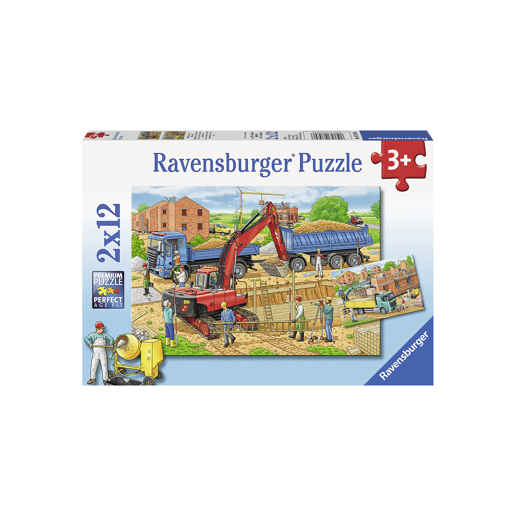 RavensburgerПазл Стройка дома, 2х12 деталей RavensburgerПазл Стройка дома, 2х12 деталейПазлы для малышей<br>Пазл Стройка дома, 2х12 деталей, Ravensburger (Равенсбургер).<br><br>Характеристика:<br><br>• Материал: картон.<br>• Размер упаковки: 19х28х4 см. <br>• Размер готовой картинки: 19х26 см. <br>• Количество деталей: 24 (2 пазла по 12 деталей).<br><br>В этом наборе целых два пазла, собрав которые ты узнаешь, чем рабочие на стройке. Яркая красочная картинка станет отличным украшением детской или же замечательным подарком, сделанным своими руками. Собирание пазлов - увлекательное и полезное занятие, развивающее моторику рук, внимание, усидчивость и образное мышление. <br><br>Пазл Стройка дома, 2х12 деталей, Ravensburger (Равенсбургер) можно купить в нашем интернет-магазине.<br><br>Ширина мм: 279<br>Глубина мм: 189<br>Высота мм: 39<br>Вес г: 278<br>Возраст от месяцев: 36<br>Возраст до месяцев: 60<br>Пол: Мужской<br>Возраст: Детский<br>Количество деталей: 12<br>SKU: 4441678