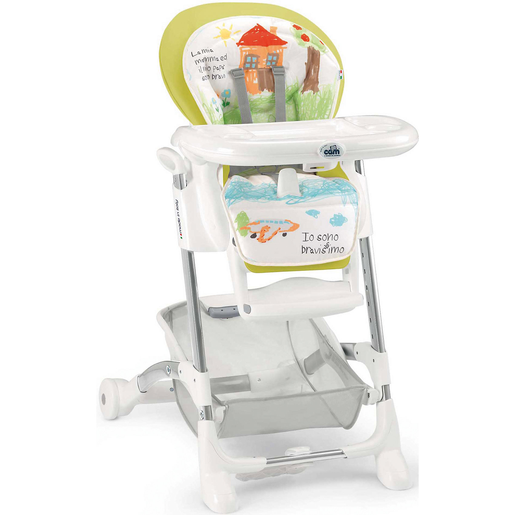 Стульчик для кормления Istante, CAM, Bebe amore mio Стульчик для кормления Istante, CAM, Bebe amore mioСтульчики для кормления<br>Очень удобный и комфортный стульчик для кормления обязательно понравится малышам! Мягкое сиденье с регулируемой в пяти положениях спинкой, страховочными ремнями и удобным разделителем для ног обеспечит малышам комфорт и безопасность. Стульчик имеет колесики, облегчающие перемещение по квартире; удобную подставку для ножек ребенка; съемный стол можно мыть в посудомоечной машине. Стул выполнен в приятной цветовой гамме, изготовлен из высококачественных прочных и экологичных материалов. Передняя часть рамы снабжена нескользящими ножками, которые обеспечивают дополнительную безопасность. Под сиденьем располагается большая корзина для игрушек и вещей. <br><br>Дополнительная информация:<br><br>- Материал: пластик, металл, <br>- Размер: 80x65x105 см.<br>- Колесики.<br>- Вместительная корзина внизу. <br>- Нескользящие ножки.<br>- Регулируемый наклон спинки (5 положений, до положения лежа).<br>- Компактно складывается.<br>- Съемный стол (можно мыть в посудомоечной машине).<br>- Регулировка по высоте в 5 положениях. <br>- Регулируемая подножка.<br>- 5-ти точечные ремни безопасности.<br>- Чехол снимается и легко моется.<br><br>Стульчик для кормления Istante, CAM, Bebe amore mio, можно купить в нашем магазине.<br><br>Ширина мм: 587<br>Глубина мм: 272<br>Высота мм: 970<br>Вес г: 12500<br>Возраст от месяцев: 0<br>Возраст до месяцев: 36<br>Пол: Унисекс<br>Возраст: Детский<br>SKU: 4443751