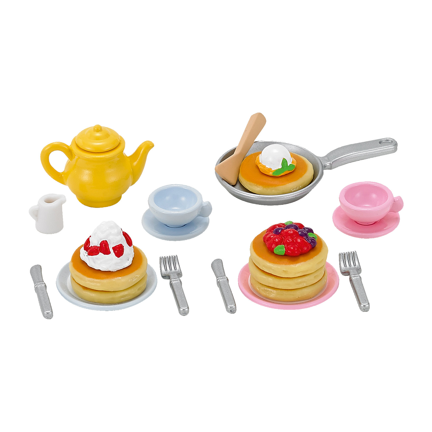 Набор Домашние блинчики, Sylvanian Families Набор Домашние блинчики, Sylvanian FamiliesSylvanian Families<br>Набор Домашние блинчики, Sylvanian Families (Сильваниан Фэмилис), приятно порадует Вашего ребенка, особенно если он является поклонником сказочной страны Сильвания Фэмили и ее обитателей. В комплект входят сковорода, лопатка, аппетитные блинчики с начинкой, чайник, молочник, а также чашки, блюдца, тарелки, ножи и вилки. Симпатичные обитатели домика могут устраивать настоящее семейное чаепитие или пригласить своих друзей угоститься вкусным десертом.<br><br>Sylvanian Families (Сильваниан Фэмилис) - это целая серия игровых наборов и забавных зверюшек, которые объединены общим сюжетом: лесные обитатели живут большими семьями в своих домиках, в каждой семье есть родители и дети. Из деталей разных наборов можно собрать целый городок, в котором будут школы, магазины, детские сады, больницы, рынок и многое другое. Набор прекрасно подходит для сюжетно-ролевых игр, развивает мелкую моторику, фантазию, мышление и воображение. <br><br>Дополнительная информация:<br><br>- В комплекте: сковорода, лопатка, 6 блинчиков, 3 украшения для блинного тортика, чайник, молочник, 2 чашки, 2 блюдца, 2 тарелки, 2 вилки, 2 ножа, буклет. <br>- Материал: пластик<br>- Размер упаковки: 14,5 х 13 х 2,5 см. <br>- Вес: 55 гр.<br><br>Набор Домашние блинчики, Sylvanian Families (Сильваниан Фэмилис), можно купить в нашем интернет-магазине.<br><br>Ширина мм: 148<br>Глубина мм: 128<br>Высота мм: 27<br>Вес г: 52<br>Возраст от месяцев: 36<br>Возраст до месяцев: 72<br>Пол: Женский<br>Возраст: Детский<br>SKU: 4471355