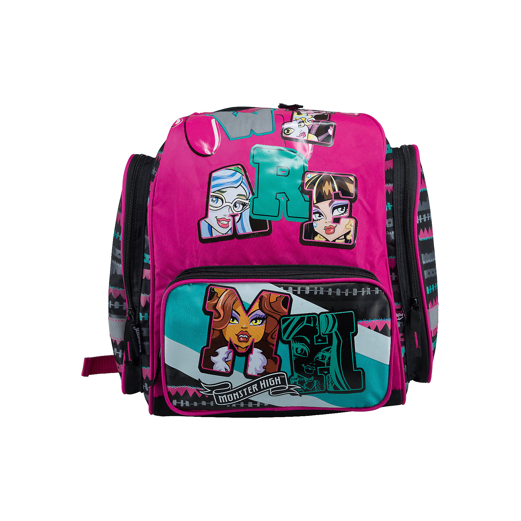 Эргономичный рюкзак, Monster High Эргономичный рюкзак, Monster HighЭргономический рюкзак, Monster High - идеальный вариант для школьных занятий. Рюкзак выполнен из прочного водонепроницаемого полиэстера розово-черной расцветки, имеет привлекательный для девочек дизайн и украшен изображениями очаровательных героинь из популярного мультсериала Школа монстров. Благодаря уплотненной спинке с толстым поролоном и воздухообменным сетчатым материалом, позвоночник ребенка не будет испытывать больших нагрузок во время эксплуатации рюкзака. Широкие лямки S-образной формы регулируются по длине и равномерно распределяют нагрузку на плечевой пояс. Также есть удобная прорезиненная ручка, за которую можно нести рюкзак. <br><br>Рюкзак закрывается на застежку-молнию, внутри одно вместительное отделение с двумя разделителями для тетрадей или учебников. На лицевой стороне расположен большой накладной карман на молнии, а также два кармана-пенала на молнии по бокам. Светоотражающие элементы обеспечивают безопасность в темное время суток.<br><br>Дополнительная информация:<br><br>- Материал: полиэстер, текстиль, пластик, поролон. <br>- Размер: 38 х 36 х 14 см.<br>- Размер упаковки: 40 x 36 x 8 см.<br>- Вес: 0,7 кг.<br><br>Эргономический рюкзак, Monster High, можно купить в нашем интернет-магазине.<br><br>Ширина мм: 140<br>Глубина мм: 360<br>Высота мм: 380<br>Вес г: 500<br>Возраст от месяцев: 120<br>Возраст до месяцев: 144<br>Пол: Женский<br>Возраст: Детский<br>SKU: 4489566