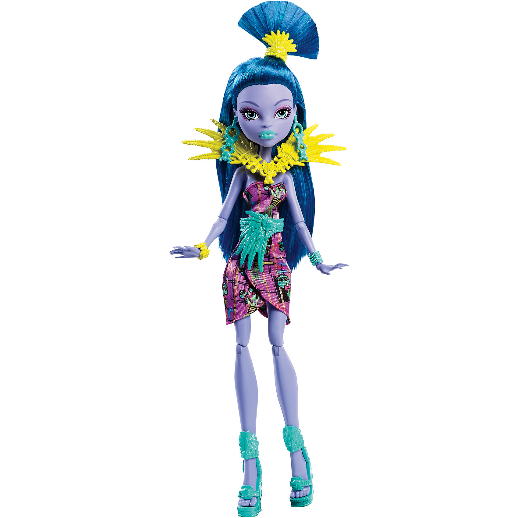 Кукла Монстрические каникулы, Monster High Кукла Монстрические каникулы, Monster HighПопулярные игрушки<br>Отправляйся на каникулы с Джейн Булитл из Школы монстров, которая принарядилась для хищного туризма и диких пляжей! Кукла одета в тропическом стиле. Подвижные плечи, локти и колени позволят ей разыгрывать напряженные сюжеты. Джейн Булитл, приемная дочь доктора Дулитла, ее наряд с узором из фирменных черепов, с воротничком-ожерельем со стилизованными листьями, в драгоценностях, выглядит убийственно-стильно. Образ дополняют миниатюрные туфельки и украшение для волос. Длинные локоны куклы покрашены в глубокий синий цвет, из них получится множество оригинальных причесок. <br><br>Дополнительная информация:<br><br>- Материал: пластик.<br>- Высота: 30 см.<br>- Голова, руки, ноги куклы подвижные. <br>- Комплектация: кукла в одежде и обуви, аксессуары.<br><br>Куклу Монстрические каникулы, Monster High (Монстр Хай), можно купить в нашем магазине.<br><br>Ширина мм: 65<br>Глубина мм: 150<br>Высота мм: 325<br>Вес г: 258<br>Возраст от месяцев: 72<br>Возраст до месяцев: 120<br>Пол: Женский<br>Возраст: Детский<br>SKU: 4500808