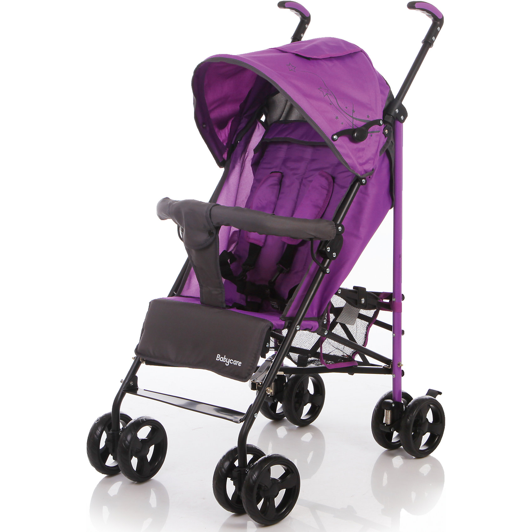 Коляска трость Flash, Baby Care, фиолетовый Коляска трость Flash, Baby Care, фиолетовыйКоляска трость Flash, Baby Care, фиолетовый – эта легкая и стильная модель, отличный выбор для прогулок.<br>Baby Care Flash - новая коляска-трость с большим капюшоном и чехлом на ноги. Окрашенная металлическая рама и колеса из псевдорезины обеспечат нормальную устойчивость, проходимость, маневренность и неплохие ходовые качества модели. Все колеса сдвоенные. Передние колеса полностью поворотные с ручной фиксацией. Задние колеса снабжены пружинными амортизаторами и раздельными стояночными тормозами. Спинка коляски регулируется в 5 положениях, позволяя получить просторное спальное место. О безопасности малыша позаботятся пятиточечные ремни безопасности с мягкими накладками и бампер с мягким покрытием. Бампер не съемный. Подножка регулируется по высоте. Просторный капюшон прогулочной коляски Flash, опускающийся до самого бампера, создаст для ребенка уютное пространства для прогулок и сна, надежно защитит его от солнца, ветра и осадков. Чтобы можно было посмотреть на малыша, не тревожа его сон, в капюшоне предусмотрено специальное окошко, закрываемое клапаном. Для мелких покупок и аксессуаров, необходимых на прогулке, под сиденьем предусмотрена сетчатая корзинка. Коляска легко складывается в трость и не занимает много места в сложенном виде.<br><br>Дополнительная информация:<br><br>- Механизм складывания: трость<br>- Цвет: фиолетовый<br>- Комплектация: капюшон, чехол для ножек, корзина для покупок, пятиточечные ремни безопасности, бампер<br>- Диаметр колес: передние – 14 см, задние — 14 см.<br>- Ширина сиденья: 34 см.<br>- Размер корзины: 19х18х21 см.<br>- Размер в разложенном виде: 74х40,5х106 см.<br>- Размер в сложенном виде: 101х29х36 см.<br>- Вес 6,7 кг.<br><br>Коляску трость Flash, Baby Care, фиолетовую можно купить в нашем интернет-магазине.<br><br>Ширина мм: 1020<br>Глубина мм: 260<br>Высота мм: 280<br>Вес г: 14400<br>Цвет: фиолетовый<br>Возраст от месяцев: 7<br>Возраст до месяцев: 36<br>Пол: Унисекс<br>Возраст: Детский<br>SKU: 4501855