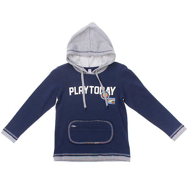 Толстовка для мальчика PlayToday Толстовка для мальчика PlayTodayТолстовки<br>Толстовка для мальчика PlayToday <br><br>Состав: 80% хлопок, 20% полиэстер <br><br>Без начеса<br>Манжеты и низ - двойные, на мягкой трикотажной резинке<br>Капюшон утягивается шнурком серого цвета<br>Украшена резиновым принтом и аппликациями на груди <br>Большой карман на молнии<br><br>Ширина мм: 218<br>Глубина мм: 10<br>Высота мм: 190<br>Вес г: 284<br>Цвет: синий<br>Возраст от месяцев: 96<br>Возраст до месяцев: 108<br>Пол: Мужской<br>Возраст: Детский<br>Размер: 128,122,116,110,104,98<br>SKU: 4503916