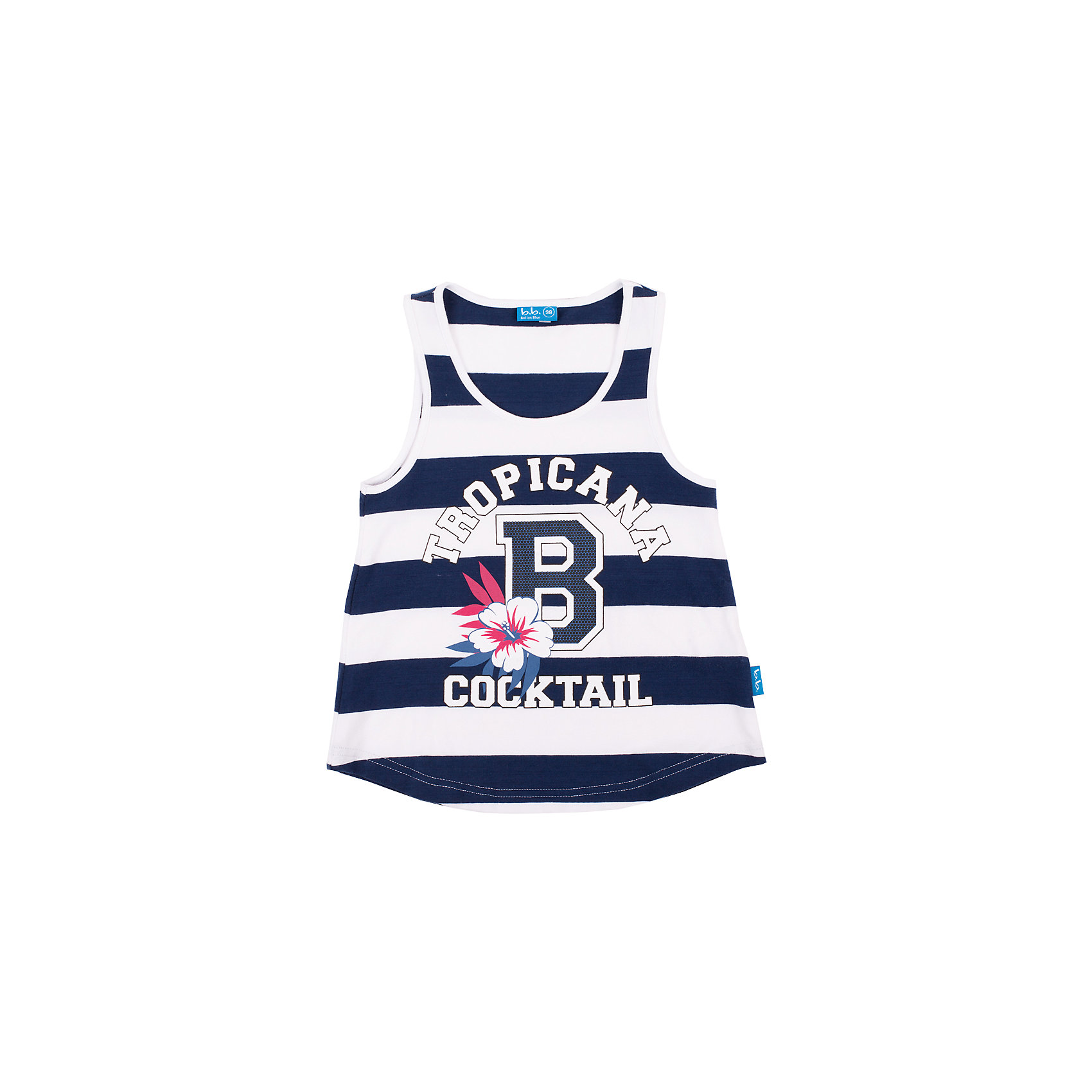 Майка для девочки Button Blue Майка для девочки Button BlueФутболки, поло и топы<br>Красивая майка для девочки - отличное решение для каждого дня лета! Яркая синяя полоска, крупный оригинальный принт, прекрасное качество трикотажа - ну что еще нужно для создания летнего настроения? Если вы хотите купить недорогую модную майку с принтом, эта модель - то, что вы ищите.<br>Состав:<br>95% хлопок 5% эластан<br><br>Ширина мм: 199<br>Глубина мм: 10<br>Высота мм: 161<br>Вес г: 151<br>Цвет: синий/белый<br>Возраст от месяцев: 60<br>Возраст до месяцев: 72<br>Пол: Женский<br>Возраст: Детский<br>Размер: 110,104,116,122,98<br>SKU: 4510792