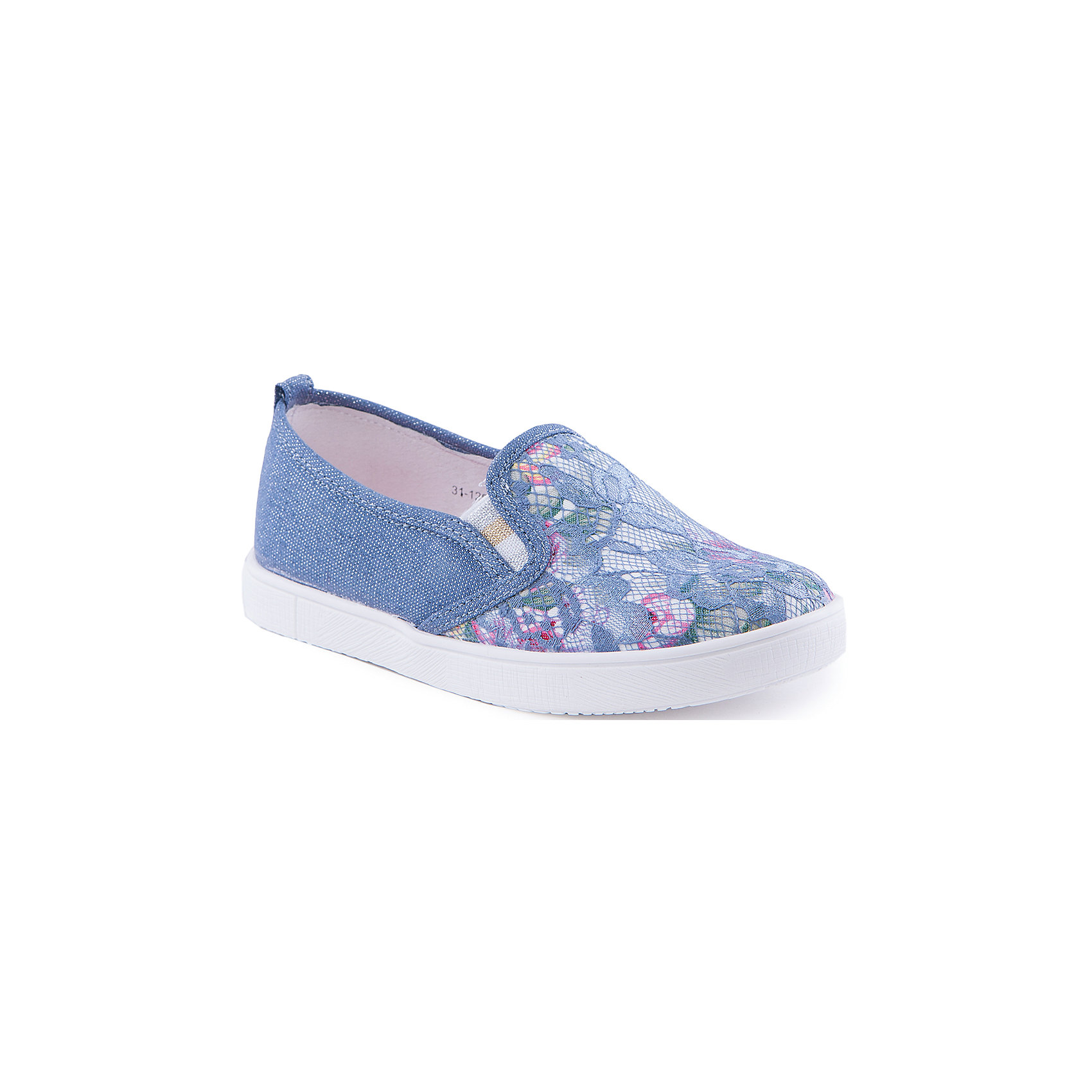 Слипоны для девочки Indigo kids Слипоны для девочки Indigo kidsСлипоны<br>Туфли для девочки от известного бренда Indigo kids.<br><br>Легкие туфли - прекрасный вариант обуви для теплого сезона. Они нарядные и стильные, но в то же время очень удобные. Эту модель можно носить и с юбкой, и с шортами, и с джинсами. Такие туфли легко надеваются, комфортно садятся по ноге. <br><br>Особенности модели:<br><br>- цвет: синий;<br>- стильный дизайн;<br>- удобная колодка;<br>- подкладка из натуральной кожи;<br>- передняя часть изделия декорирована кружевом и цветочным принтом;<br>- задняя часть - блестящая;<br>- белая нескользящая подошва;<br>- без застежек.<br><br>Дополнительная информация:<br><br>Состав:<br><br>верх – текстиль;<br>подкладка - натуральная кожа;<br>подошва - ТЭП.<br><br>Туфли для девочки Indigo kids (Индиго Кидс) можно купить в нашем магазине.<br><br>Ширина мм: 227<br>Глубина мм: 145<br>Высота мм: 124<br>Вес г: 325<br>Цвет: синий<br>Возраст от месяцев: 84<br>Возраст до месяцев: 96<br>Пол: Женский<br>Возраст: Детский<br>Размер: 31,33,32,34,35,36<br>SKU: 4519880