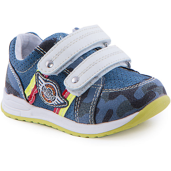 Кроссовки для мальчика Indigo kids Кроссовки для мальчика Indigo kidsКроссовки<br>Ботинки для мальчика от известного бренда Indigo kids<br><br>Стильные и удобные ботинки выполнены в стиле милитари. Очень оригинальная и модная модель создана специально для мальчиков. Ботинки легко надеваются благодаря липучкам и комфортно садятся по ноге. <br><br>Особенности модели:<br><br>- цвет - под синюю джинсу;<br>- стильный дизайн;<br>- удобная колодка;<br>- текстильная подкладка;<br>- качественная контрастная прошивка;<br>- декорированы аппликацией и яркими элементами;<br>- устойчивая салатово/белая подошва;<br>- застежки: две белые липучки.<br><br>Дополнительная информация:<br><br>Состав:<br><br>верх – искусственная кожа;<br>подкладка - текстиль;<br>подошва - ТЭП.<br><br>Ботинки для мальчика Indigo kids (Индиго Кидс) можно купить в нашем магазине.<br><br>Ширина мм: 262<br>Глубина мм: 176<br>Высота мм: 97<br>Вес г: 427<br>Цвет: синий<br>Возраст от месяцев: 12<br>Возраст до месяцев: 15<br>Пол: Мужской<br>Возраст: Детский<br>Размер: 24,25,21,26,22,23<br>SKU: 4519943