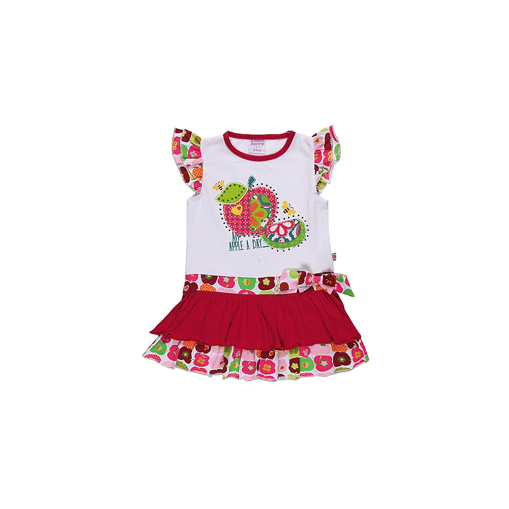 Платье для девочки Sweet Berry Платье для девочки Sweet BerryПлатья<br>Романтичное платье с яркими воланами. Украшено рюшами и бантом.<br>Состав:<br>95% хлопок, 5% эластан<br><br>Ширина мм: 236<br>Глубина мм: 16<br>Высота мм: 184<br>Вес г: 177<br>Цвет: бело-розовый<br>Возраст от месяцев: 9<br>Возраст до месяцев: 12<br>Пол: Женский<br>Возраст: Детский<br>Размер: 80,92,98,86<br>SKU: 4520538