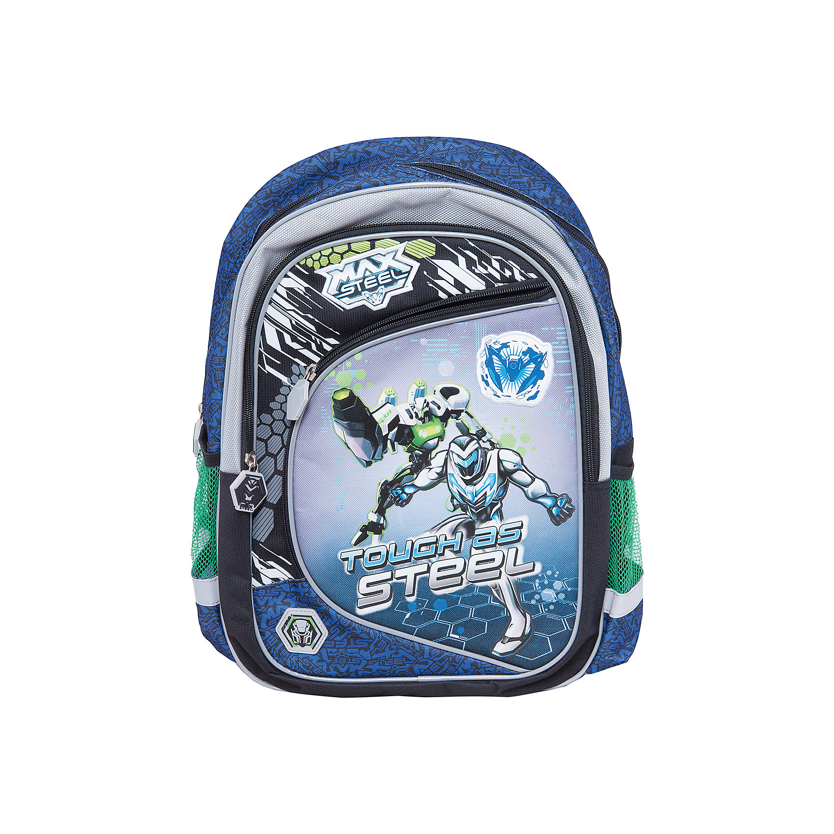 Школьный рюкзак, Max Steel Школьный рюкзак, Max SteelРюкзак Max Steel - это идеальный вариант для школьных занятий.<br>Рюкзак Max Steel выполнен из прочного полиэстера яркой расцветки и имеет оригинальный дизайн в стиле популярного диснеевского мультфильма Max Steel. Благодаря уплотненной спинке позвоночник ребенка не будет испытывать больших нагрузок во время эксплуатации рюкзака. Широкие лямки регулируются по длине и равномерно распределяют нагрузку на плечевой пояс. Также есть текстильная ручка, за которую можно нести рюкзак. Рюкзак имеет одно вместительное отделение, закрывающееся на застежку-молнию. На лицевой стороне расположены два кармана на молнии, по бокам - два сетчатых кармана. Рюкзак декорирован брендированными пулерами, нашивками из резины и кожзама на фронтальной части.<br><br>Дополнительная информация:<br><br>- Размер: 43х30,5х18,2 см.<br>- Материал: полиэстер 600+1680 ден<br><br>Рюкзак Max Steel можно купить в нашем интернет-магазине.<br><br>Ширина мм: 182<br>Глубина мм: 305<br>Высота мм: 430<br>Вес г: 990<br>Возраст от месяцев: 72<br>Возраст до месяцев: 144<br>Пол: Мужской<br>Возраст: Детский<br>SKU: 4535546