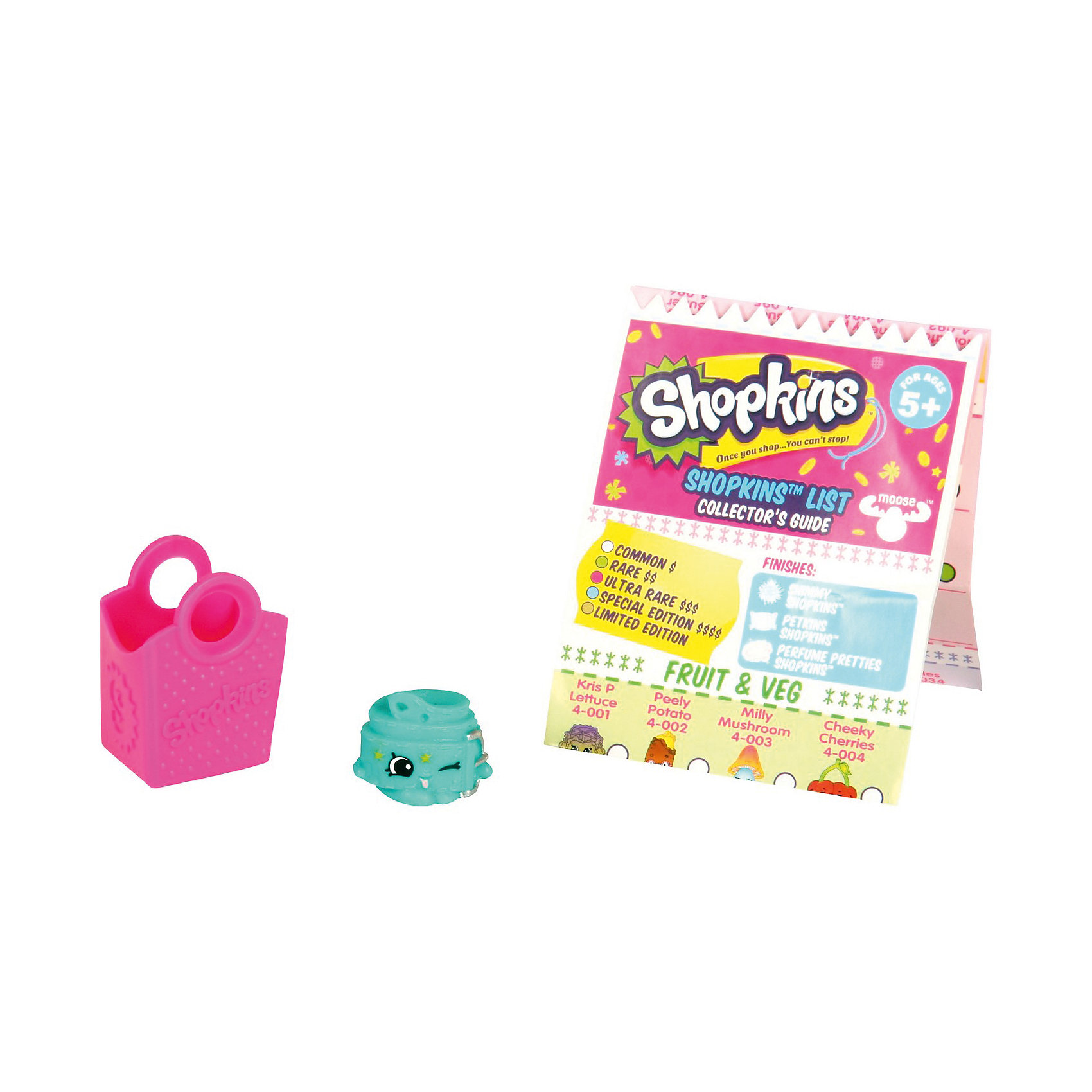 1 персонаж, Shopkins 1 персонаж, ShopkinsShopkins<br>В фольгированном пакетике с одним героем вас ждет персонаж из нового четвертого сезона Шопкинс. Какой именно? Вы узнаете это, только когда откроете упаковку. <br>В новой линии Shopkins (Шопкинс) есть тринадцать команд героев: Фрукты и овощи (Fruit & Veg), Булочная (Bakery), Аксессуары (Accessories), Домашняя утварь (Homewares), Садоводство (Garden), Вечеринки (Party time), Петкинсы (Petkins), Зоомагазин (Pet Shop), Красота и здоровье (Health & Beauty), Мода (Fashion Spree), Обувь (Shoes), Гастрономия (Food Fair) и лимитированная серия Perfume Pretties, Гастрономия. <br>Вы сможете определить, кто именно вам попался, пользуясь руководством коллекционера. <br><br>Дополнительная информация:<br><br>В комплекте: руководство, 1 фигурка шопкинс, 1 сумочка для покупок. <br>Размер пакетика: 10,5 х 3,3 х 12,5 см.<br><br>ВНИМАНИЕ! Данный артикул представлен в разных вариантах исполнения. К сожалению, заранее выбрать определенный вариант невозможно. При заказе нескольких артикулов возможно получение одинаковых.<br><br>1 персонаж, Shopkins (Шопкинс) можно купить в нашем магазине.<br><br>Ширина мм: 105<br>Глубина мм: 33<br>Высота мм: 125<br>Вес г: 21<br>Возраст от месяцев: 60<br>Возраст до месяцев: 96<br>Пол: Женский<br>Возраст: Детский<br>SKU: 4552138
