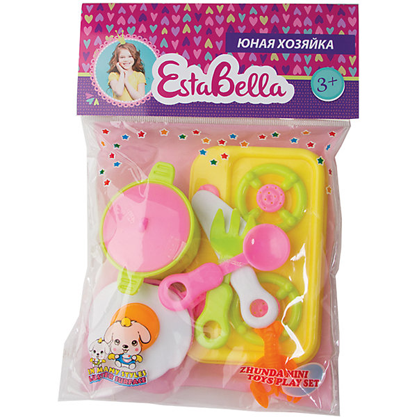 Кухня юной хозяйки, EstaBella Кухня юной хозяйки, EstaBellaДетские кухни<br>Кухня юной хозяйки, EstaBella (Эстабелла) – этот красочный набор непременно понравится вашей девочке.<br>Набор «Кухня юной хозяйки» подарит вашей девочке увлекательный мир ролевой игры, фантазии и воображения. Играя с ним, она будет готовиться к взрослой жизни и станет более самостоятельной, уверенной и активной. Набор прекрасно подойдет для сюжетно-ролевых игр и станет прекрасным дополнением к любой кукольной кухне. Изготовлен из высококачественной и безопасной пластмассы.<br><br>Дополнительная информация:<br><br>- В наборе: кастрюля с крышкой, ложка, вилка, нож, мини-плита, муляж яичницы<br>- Материал: пластмасса<br>- Размер упаковки: 14х2х12 см.<br><br>Набор «Кухня юной хозяйки», EstaBella (Эстабелла) можно купить в нашем интернет-магазине.<br><br>Ширина мм: 140<br>Глубина мм: 20<br>Высота мм: 120<br>Вес г: 1000<br>Возраст от месяцев: 36<br>Возраст до месяцев: 72<br>Пол: Женский<br>Возраст: Детский<br>SKU: 4552902