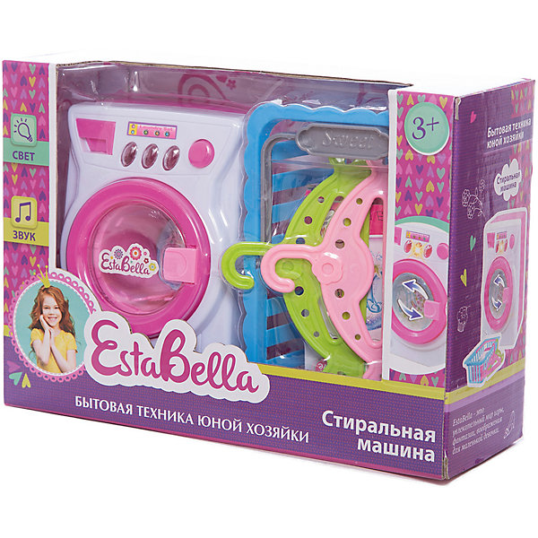 Игрушка Стиральная машина, EstaBella Игрушка Стиральная машина, EstaBellaИгрушечная бытовая техника<br>Игрушка Стиральная машина, EstaBella (Эстабелла) – непременно понравится вашей юной хозяйке.<br>Игрушка Стиральная машина с аксессуарами подарит вашей девочке увлекательный мир ролевой игры, фантазии и воображения. Играя с ней, она будет готовиться к взрослой жизни и станет более самостоятельной, уверенной и активной. Игрушка реалистична и обладает функциями настоящей стиральной машинки: имеется дверца с окошком, вращающийся барабан для одежды, отсек для стирального порошка. «Стирка» сопровождается характерным звуком работающей стиральной машины. На панели имеются кнопочки, с помощью которых можно включить звуковые и световые эффекты. После стирки одежду кукол можно сложит в корзину или повесить на вешалки. Набор прекрасно подойдет для сюжетно-ролевых игр. Изготовлен из высококачественной и безопасной пластмассы.<br><br>Дополнительная информация:<br><br>- В наборе: стиральная машина, 2 вешалки, корзина для белья<br>- Размер стиральной машины: 12х9х8 см.<br>- Работает от батареек<br>- Материал: пластмасса<br>- Размер упаковки: 25,5х18х9 см.<br><br>Игрушку Стиральная машина, EstaBella (Эстабелла) можно купить в нашем интернет-магазине.<br><br>Ширина мм: 255<br>Глубина мм: 180<br>Высота мм: 90<br>Вес г: 433<br>Возраст от месяцев: 36<br>Возраст до месяцев: 72<br>Пол: Женский<br>Возраст: Детский<br>SKU: 4552909