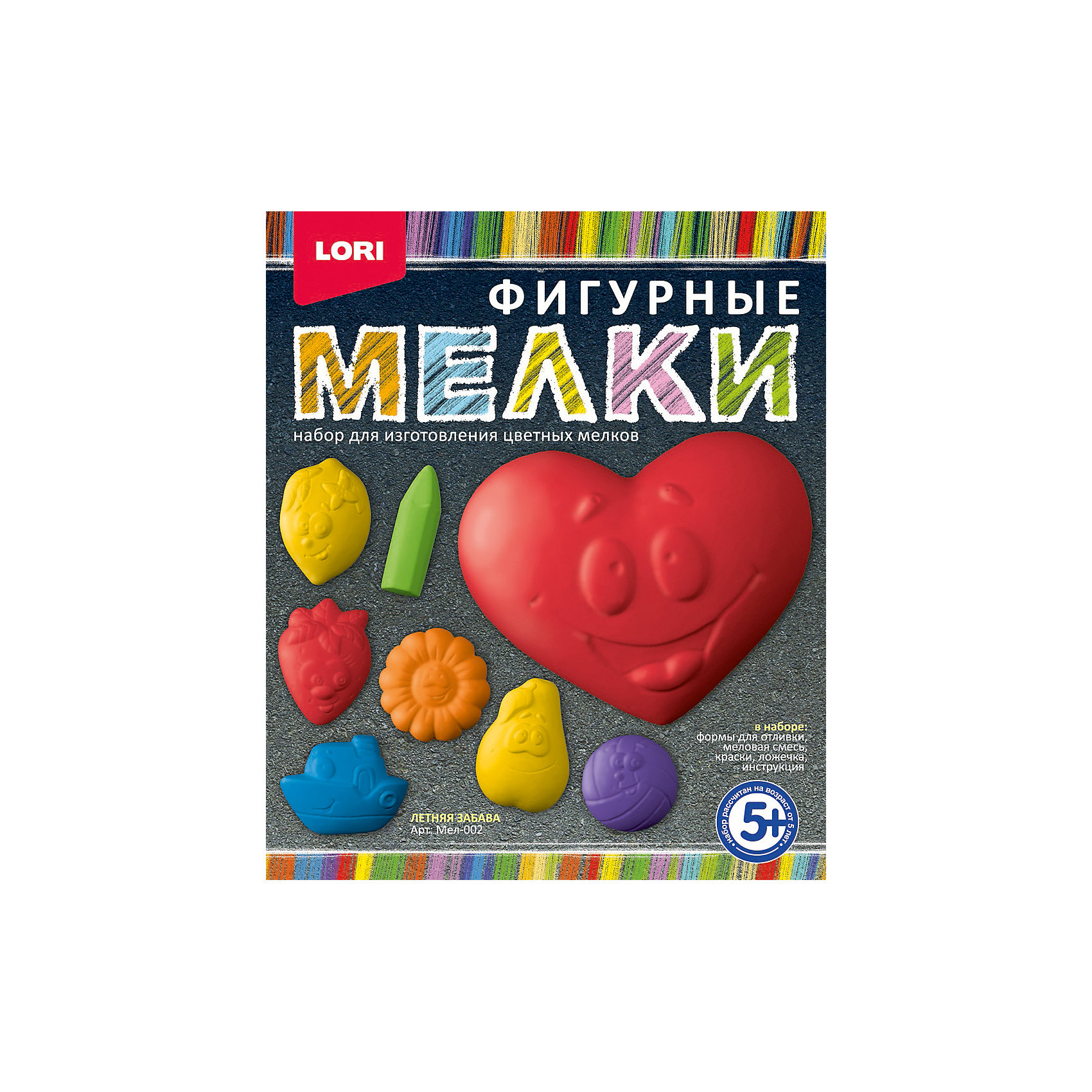 Мелки фигурные Летняя забава Мелки фигурные Летняя забаваМелки для асфальта<br>Рисование мелками - это не просто увлекательное занятие, но и самое настоящее творчество! Этот набор дает возможность самостоятельно изготовить цветные мелки, чтобы потом оставлять на асфальте яркие краски хорошего настроения!<br><br>Дополнительная информация:<br><br>- Материал: мел, краски, пластик, бумага. <br>- Размер: 18х22х5 см. <br>- Комплектация: формы для отливки, сухая меловая смесь, акварельные краски в баночках, ложечка, подробная инструкция.<br><br>Мелки фигурные Летняя забава можно купить в нашем магазине.<br><br>Ширина мм: 385<br>Глубина мм: 265<br>Высота мм: 230<br>Вес г: 511<br>Возраст от месяцев: 60<br>Возраст до месяцев: 2147483647<br>Пол: Унисекс<br>Возраст: Детский<br>SKU: 4561161