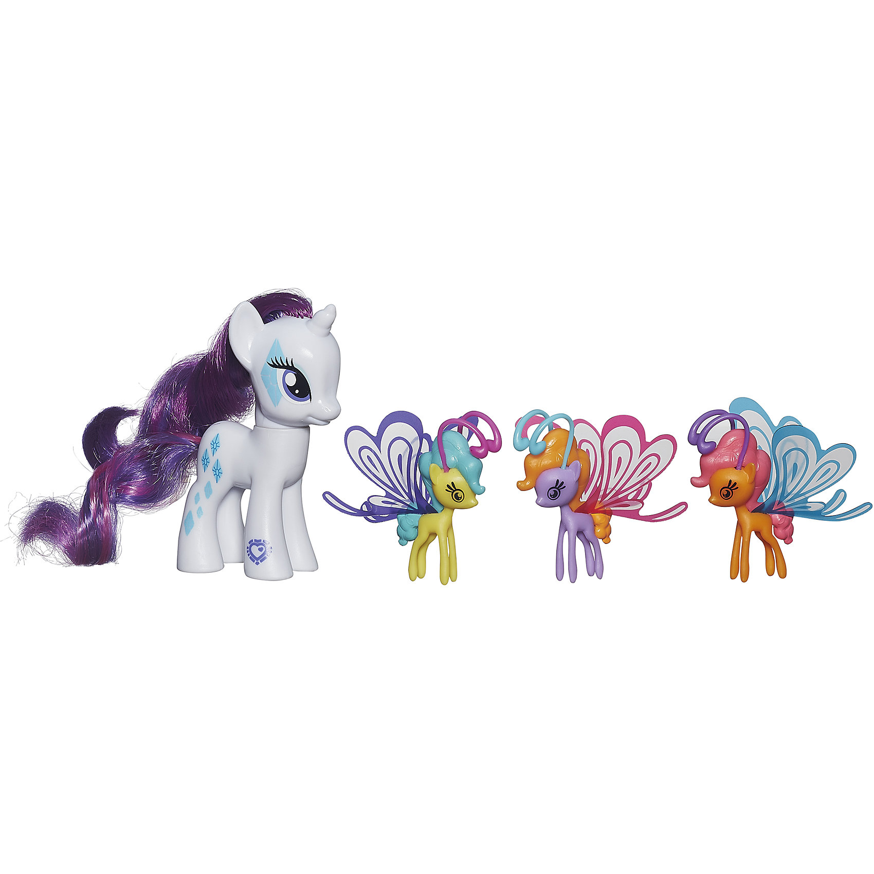 Пони Делюкс с волшебными крыльями, My little Pony, B3014/B0358 Пони Делюкс с волшебными крыльями, My little Pony, B3014/B0358Игрушки<br>Очаровательные героини известного мультсериала Мой маленький Пони приведут в восторг всех девочек. В наборе - фигурка пони с пушистой гривой и три маленькие пони с крылышками. Теперь любимые лошадки смогут играть не только на земле, но и в воздухе. Игрушки выполнены из высококачественного экологичного пластика с применением гипоаллергенных красителей безопасных для детей. <br><br>Дополнительная информация:<br><br>- Материал: пластик.<br>- Размер: 20х17х4 см.<br>- Высота пони: 8 см.<br>- Высота крылатых пони: 4,5 см.<br>- Комплектация: 4 фигурки пони - большая пони, 3 маленьких пони с крылышками. <br><br>Пони Делюкс с волшебными крыльями, My little Pony (Май литл Пони), можно купить в нашем магазине.<br><br>Ширина мм: 44<br>Глубина мм: 203<br>Высота мм: 197<br>Вес г: 350<br>Возраст от месяцев: 36<br>Возраст до месяцев: 72<br>Пол: Женский<br>Возраст: Детский<br>SKU: 4563922