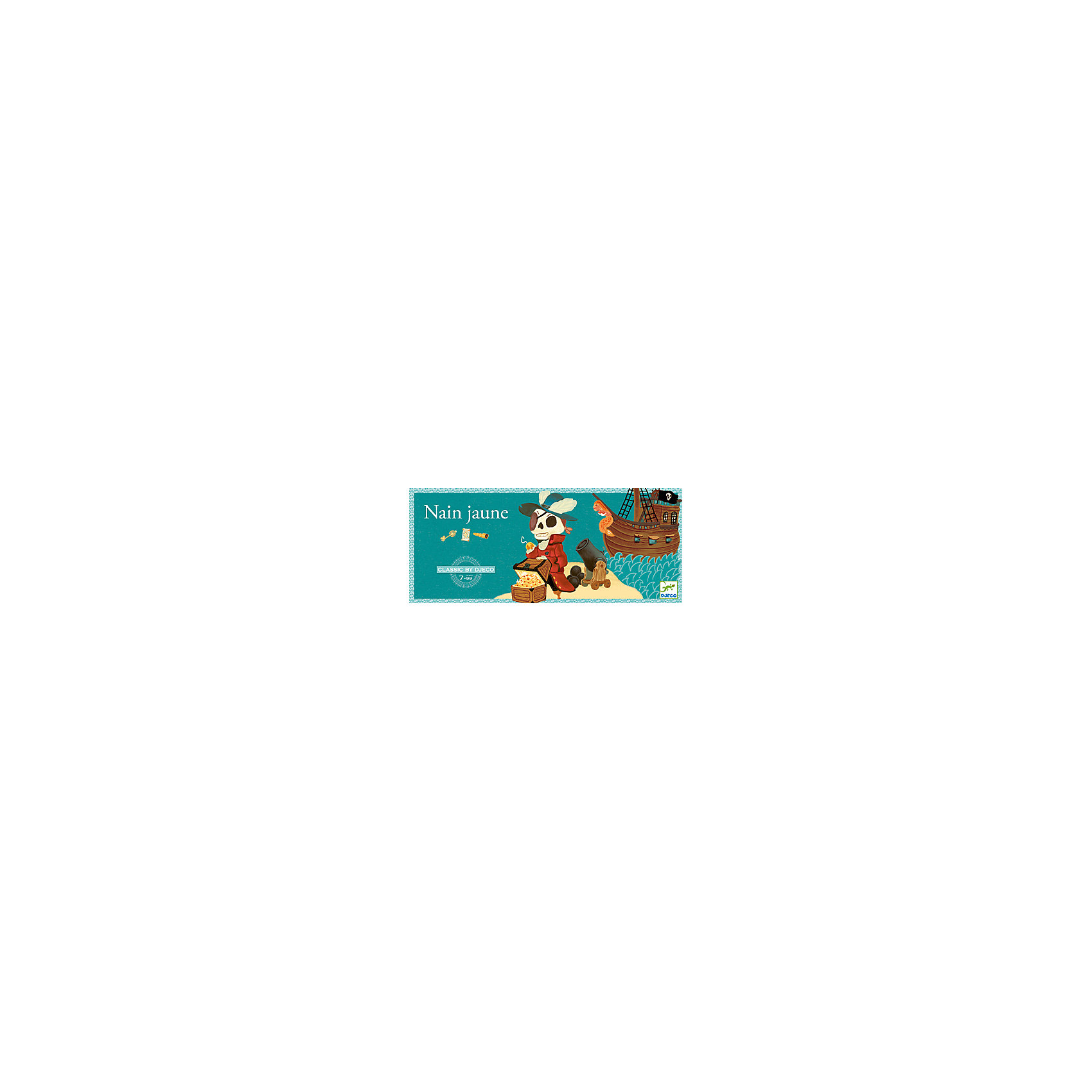 Игра Желтый карлик, DJECO Игра Желтый карлик, DJECOДеревянные игры и пазлы<br>Игра Желтый карлик, Djeco (Джеко) - увлекательная настольная игра, которая придется пот душе всем любителям морских приключений и пиратской тематики. В игре могут участвовать от 2 до 4 игроков. Цель игры состоит в том, чтобы собрать как можно больше сокровищ. Перед началом игры, каждый игрок получает по 19 жетонов, которые обозначают различные драгоценности, а также определенное число карт. Остальные карты откладываются рубашкой вверх и используются в следующей партии. Игровая доска помещается по центру стола между игроками. В центре доски находится сундук капитана Крюка. Игроки делают ставки и по очереди выкладывают по старшинству карты в стопку. Если игрок не может продолжить начатую серию, ход переходит к следующему игроку, который должен продолжить эту же серию. Сбросивший все карты получает слиток золота за каждую карту, которая остается на руках у остальных участников. Побеждает тот, кто соберет за игру больше всех сокровищ.<br><br>Дополнительная информация:<br><br>- В комплекте: 1 игровая доска с 5 картами выигрыша, 1 сундук капитана Крюка, 52 карты (в том числе 5 выигрышных), 78 жетонов (12 алмазов, 12 рубинов, 12 сапфиров, 12 изумрудов, 30 слитков золота), подробные правила игры.<br>- Материал: картон, дерево.<br>- Размер упаковки: 42 x 16 x 3,5 см.<br><br>Игру Желтый карлик, Djeco (Джеко), можно купить в нашем магазине.<br><br>Ширина мм: 40<br>Глубина мм: 420<br>Высота мм: 160<br>Вес г: 850<br>Возраст от месяцев: 84<br>Возраст до месяцев: 120<br>Пол: Унисекс<br>Возраст: Детский<br>SKU: 4566287