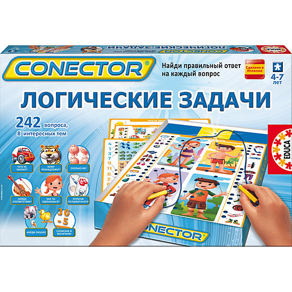 Электровикторина Логические задачи, Educa Электровикторина Логические задачи, EducaВикторины и ребусы<br>Увлекательная электровикторина Логические задачи, Educa, не даст заскучать Вашему ребенку и поможет развить свои логические способности, находчивость и эрудицию. В комплекте Вы найдете игровую плату со световым модулем, 8 больших листов с различными вопросами, заданиями и вариантами ответов на них (всего 242 вопроса). В ходе игры участникам предстоит определить логические последовательности, обнаружить неверное изображение, решить математические примеры, найти недостающие предметы, а также выполнить множество других интересных заданий. Чтобы ответить на вопрос нужно соединить специальными клеммами кружочки с вопросом и вариантом ответа на него. Если ответ выбран правильно, на табло загорится зеленый огонек. Игра знакомит ребенка с множеством интересных фактов из самых разных областей знаний, помогает развить кругозор, а также способствует развитию логического мышления. <br><br>Дополнительная информация:<br><br>- В комплекте: 8 иллюстрированных карточек, содержащих 242 вопроса, электронная схема для самопроверки.<br>- Материал: картон.<br>- Требуются батарейки: 2 х LR6 по 1,5В (в комплект не входят).<br>- Размер упаковки: 25,5 х 38,3 х 4,6 см.<br>- Вес: 0,52 кг.<br><br>Электровикторину Логические задачи, Educa, можно купить в нашем магазине.<br><br>Ширина мм: 383<br>Глубина мм: 46<br>Высота мм: 255<br>Вес г: 520<br>Возраст от месяцев: 48<br>Возраст до месяцев: 168<br>Пол: Унисекс<br>Возраст: Детский<br>SKU: 4566310