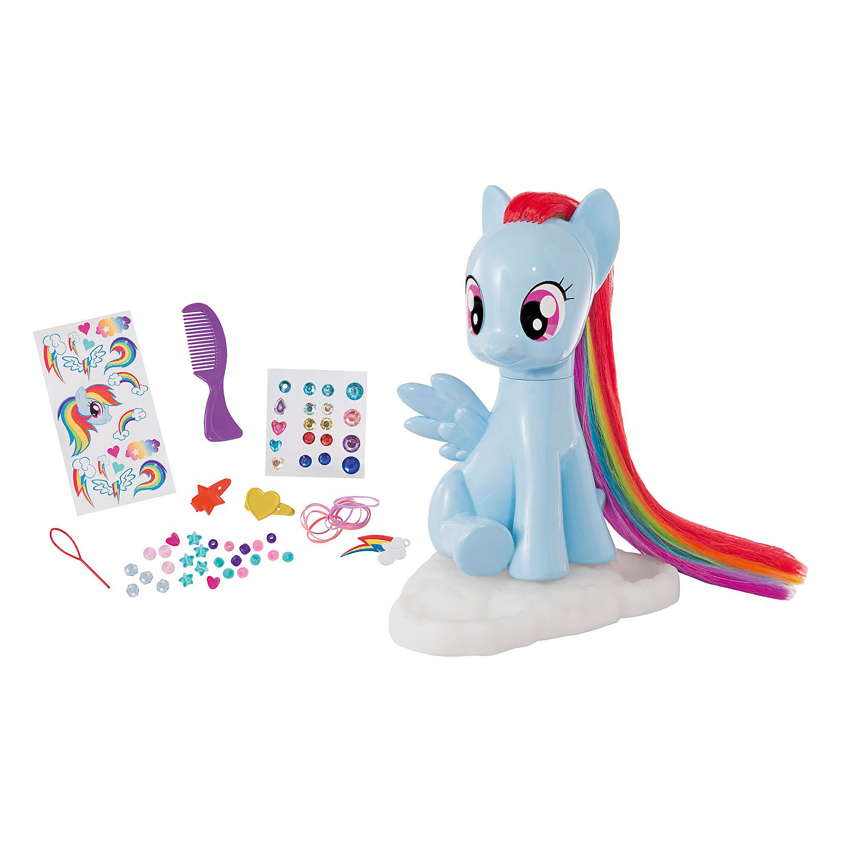 Студия стиля My Little Pony, HTI Студия стиля My Little Pony, HTIСюжетно-ролевые игры<br>Студия стиля My Little Pony, HTI, станет прекрасным подарком для всех юных поклонниц волшебных лошадок из популярного мультсериала My Little Pony. В комплект входят фигурка пони Рэйнбоу Дэш с длинной разноцветной гривой и большой набор различных аксессуаров и украшений для нее. Радуга Дэш (Rainbow Dash) - одна из главных героинь сериала, это небесно-голубая пони-пегас с радужной гривой и хвостом. В волшебном городке Понивилле она отвечает за поддержание погоды и расчистку неба от облаков. Украшайте свою любимицу с помощью разнообразных заколок, резиночек и бусин, расчесывайте ее длинную роскошную гриву и придумывайте новые образы с помощью ярких наклеек и блестящих страз. Для большего удобства голову пони можно поворачивать. <br><br>Дополнительная информация:<br><br>- В комплекте: фигурка Рейнбоу Дэш, более 30 аксессуаров (заколки, резиночки, бусины, стразы, расческа, наклейки).<br>- Материал: пластик, текстиль, картон.<br>- Размер упаковки: 35,5 х 15,5 х 33 см.<br>- Вес: 0,9 кг.<br><br>Студию стиля My Little Pony, HTI, можно купить в нашем магазине.<br><br>Ширина мм: 358<br>Глубина мм: 162<br>Высота мм: 330<br>Вес г: 862<br>Возраст от месяцев: 36<br>Возраст до месяцев: 168<br>Пол: Женский<br>Возраст: Детский<br>SKU: 4566313