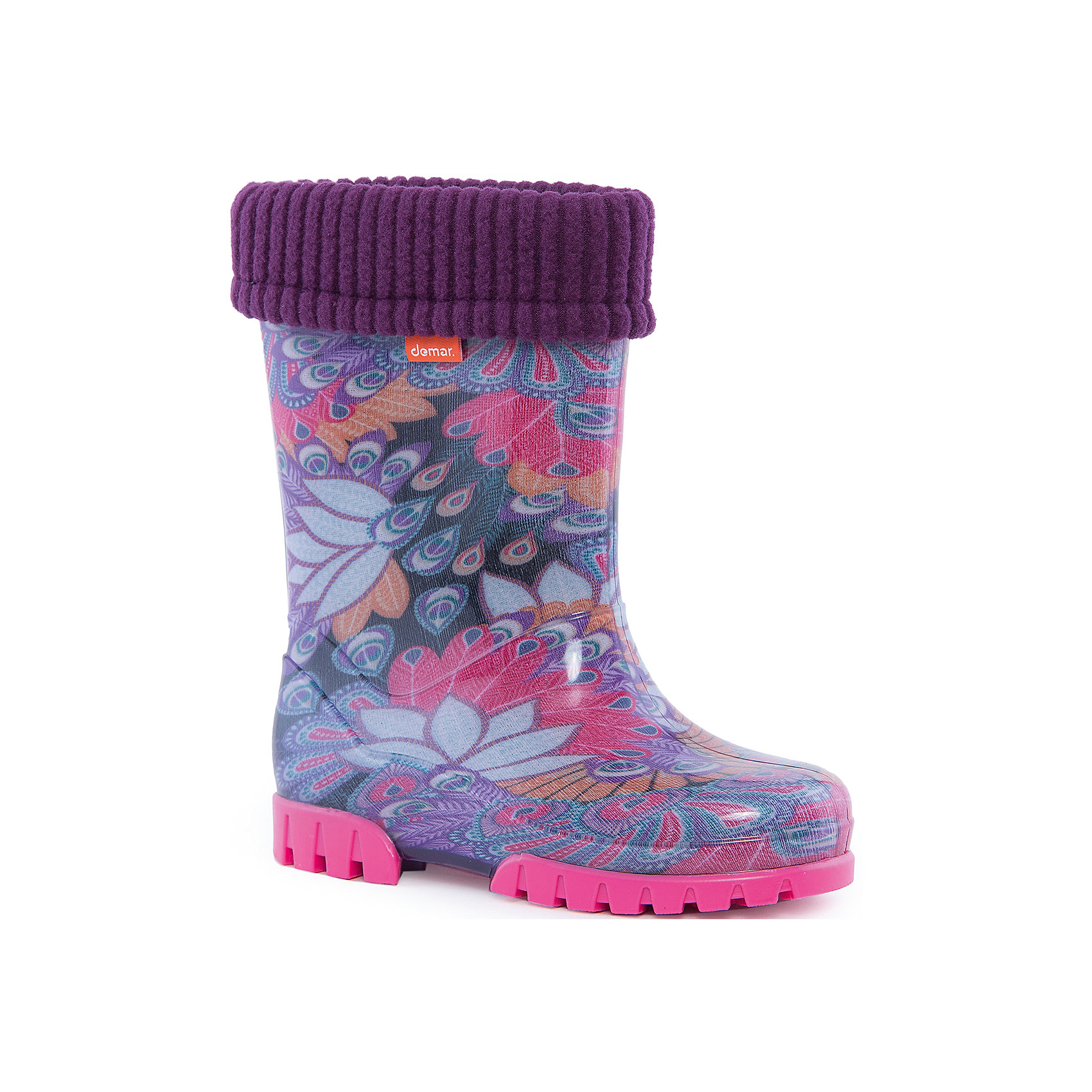 Резиновые сапоги Twister Lux Print для девочки DEMAR Резиновые сапоги Twister Lux Print для девочки DEMARРезиновые сапоги<br>Характеристики товара:<br><br>• цвет: мультиколор<br>• материал верха: ПВХ<br>• материал подкладки: текстиль <br>• материал подошвы: ПВХ<br>• температурный режим: от 0° до +15° С<br>• верх не продувается<br>• съемный чулок<br>• стильный дизайн<br>• страна бренда: Польша<br>• страна изготовитель: Польша<br><br>Осенью и весной ребенку не обойтись без непромокаемых сапожек! Чтобы не пропустить главные удовольствия межсезонья, нужно запастись удобной обувью. Такие сапожки обеспечат ребенку необходимый для активного отдыха комфорт, а подкладка из текстиля позволит ножкам оставаться теплыми. Сапожки легко надеваются и снимаются, отлично сидят на ноге. Они удивительно легкие!<br>Обувь от польского бренда Demar - это качественные товары, созданные с применением новейших технологий и с использованием как натуральных, так и высокотехнологичных материалов. Обувь отличается стильным дизайном и продуманной конструкцией. Изделие производится из качественных и проверенных материалов, которые безопасны для детей.<br><br>Сапожки от бренда Demar (Демар) можно купить в нашем интернет-магазине.<br><br>Ширина мм: 237<br>Глубина мм: 180<br>Высота мм: 152<br>Вес г: 438<br>Цвет: фиолетовый<br>Возраст от месяцев: 96<br>Возраст до месяцев: 108<br>Пол: Женский<br>Возраст: Детский<br>Размер: 32/33,34/35,30/31,28/29<br>SKU: 4576100