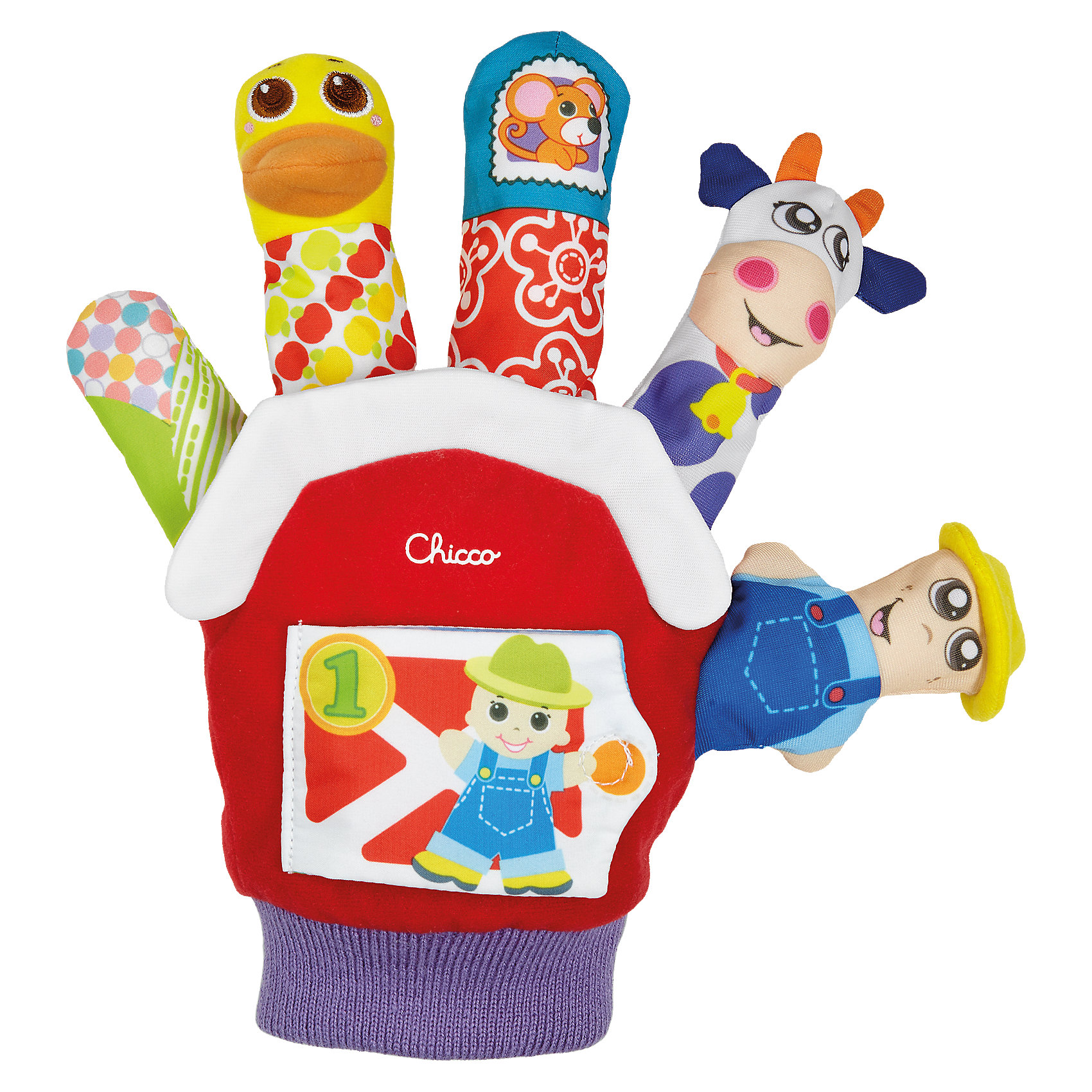 Перчатка-марионетка Ферма, CHICCO Перчатка-марионетка Ферма, CHICCOРазвивающие игрушки<br>Перчатка-марионетка Ферма, CHICCO (ЧИКО) – эта забавная игрушка привлечет внимание вашего малыша.<br>Проведите чудесные мгновения с Вашим малышом с помощью этой перчатки для игр. Она поможет удержать его внимание, стимулировать восприятие и воображение. Малыш с интересом будет следить за движением пальчиковых кукол: фермера, утки, мышки, коровы. На мизинце перчатки изображено пшеничное поле. Перчатка-марионетка позволит вам придумывать увлекательные истории. Также имеется книга из трех страниц, закреплённая на перчатке, которая поможет научить вашего малыша считать до трех. В книге изображены фермер, 2 ягненка, 3 поросенка. Перчатка имеет большой размер и эластичный манжет, ее легко надевать.<br><br>Дополнительная информация:<br><br>- Материал: текстиль<br>- Размер упаковки: 260х245х50 мм.<br>- Вес: 140 гр.<br><br>Перчатку-марионетку Ферма, CHICCO (ЧИКО) можно купить в нашем интернет-магазине.<br><br>Ширина мм: 270<br>Глубина мм: 231<br>Высота мм: 71<br>Вес г: 167<br>Возраст от месяцев: 3<br>Возраст до месяцев: 24<br>Пол: Унисекс<br>Возраст: Детский<br>SKU: 4577230