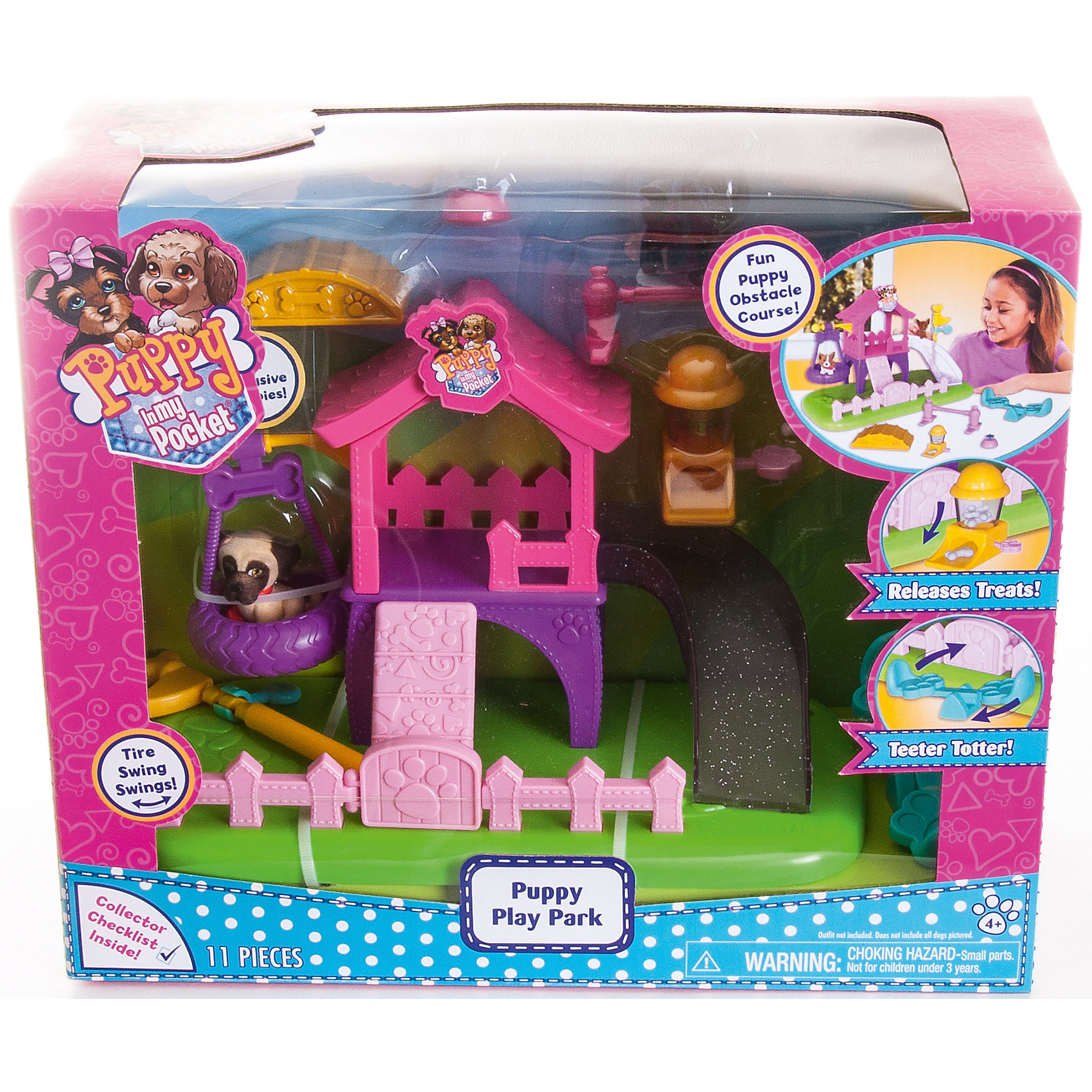 Игровая площадка, Puppy in my pocket Игровая площадка, Puppy in my pocketБольшой, яркий, красочный, интересный набор со множеством игровых функций приведет в восторг любую девочку. Теперь твои очаровательные щенки никогда не заскучают: игровая площадка - отличный вариант для веселых игр и развлечений!<br>Puppy In My Pocket (Щенок в моём кармане) – это новый бренд игрушек, созданных по одноименному мультфильму, объединяющий более 100 различных персонажей! Симпатичные маленькие пластиковые собачки имеют специальное текстильное напыление (флокирование), делающее их очень приятными на ощупь. <br><br>Дополнительная информация:<br><br>- Материал: пластик, флок. <br>- Размер упаковки: 30,5х13,5х25,5 см.<br>- Комплектация: 2 эксклюзивных щенка, горка, качели-колесо подвесные,<br>столбик с флажком, открывающаяся входная дверца, дозатор-миска для щенков с двумя косточками, питьевой фонтанчик, качели-балансир, барьер для прыжков, горка для ходьбы. <br><br>Игровую площадку, Puppy in my pocket, можно купить в нашем магазине.<br><br>Ширина мм: 135<br>Глубина мм: 255<br>Высота мм: 305<br>Вес г: 825<br>Возраст от месяцев: 36<br>Возраст до месяцев: 120<br>Пол: Унисекс<br>Возраст: Детский<br>SKU: 4587475