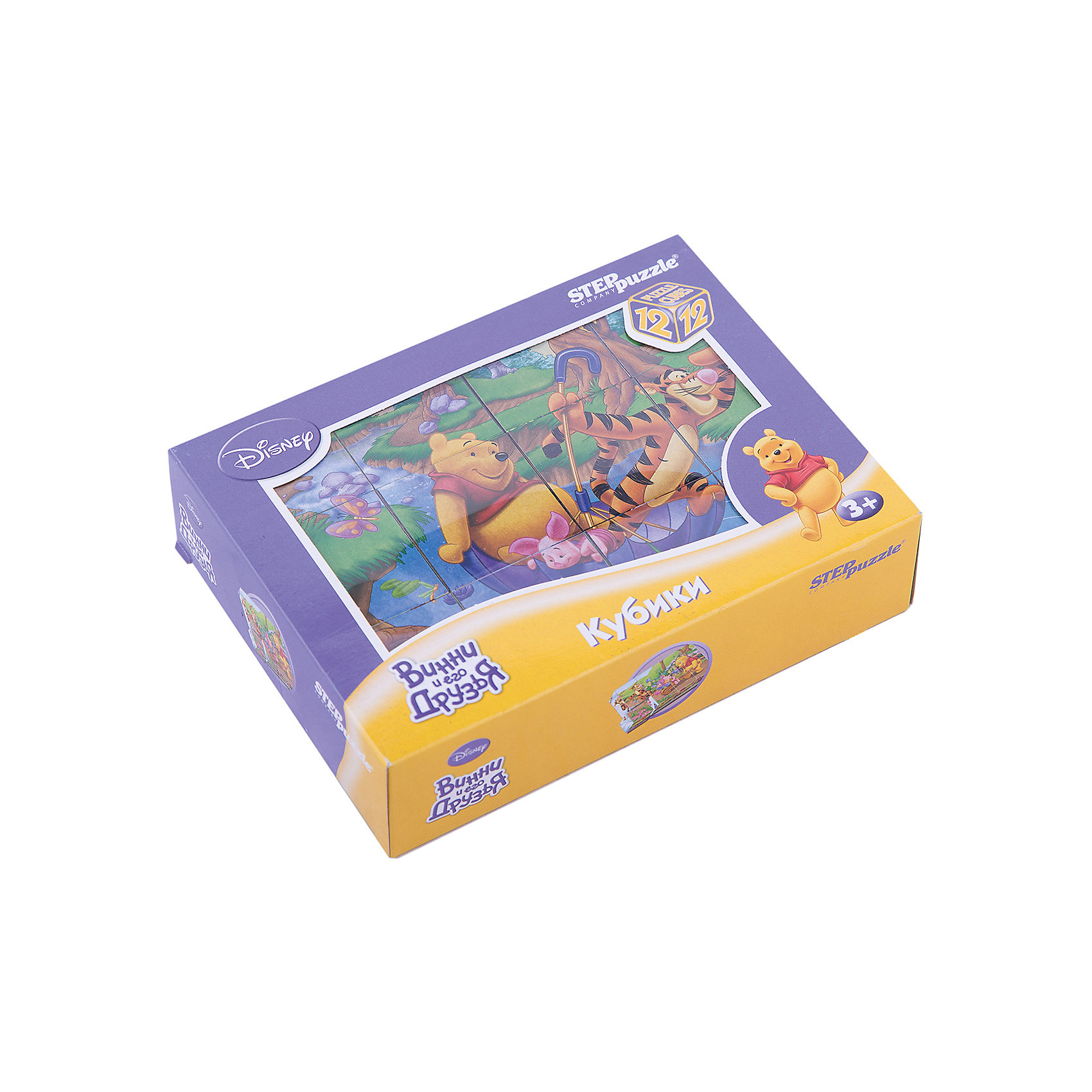 Кубики Винни Пух, 12 шт, Step Puzzle Кубики Винни Пух, 12 шт, Step PuzzleКубики<br>Кубики Винни Пух, 12 шт, Step Puzzle (Степ Пазл) - это кубики с яркими запоминающимися картинками.<br>Красочный набор кубиков с иллюстрациями к мультфильму Disney про забавного медвежонка Винни предназначен для развития логики, зрительной памяти и внимания у детей младшего возраста. Из 12 кубиков можно составить 6 разных сюжетов из любимого мультфильма. Кубики изготовлены из легкого прочного пластика. Яркие, сочные картинки, наклеенные на пластик, хорошо держатся, рисунки глянцевые. Наборы из 12 кубиков – для тех, кто освоил навык сборки картинки из 9 кубиков. Заложенный дидактический принцип «от простого к сложному» позволит ребёнку поверить в свои силы.<br><br>Дополнительная информация:<br><br>- В наборе: 12 кубиков<br>- Сторона кубика: 4 см.<br>- Размер готовой картинки: 12х16 см.<br>- Материал: пластик, картон<br>- Упаковка: картонная коробка<br>- Размер упаковки: 160x40x120 мм.<br>- Вес: 400 гр.<br><br>Кубики Винни Пух, 12 шт, Step Puzzle (Степ Пазл) можно купить в нашем интернет-магазине.<br><br>Ширина мм: 160<br>Глубина мм: 40<br>Высота мм: 120<br>Вес г: 400<br>Возраст от месяцев: 36<br>Возраст до месяцев: 84<br>Пол: Унисекс<br>Возраст: Детский<br>SKU: 4588233