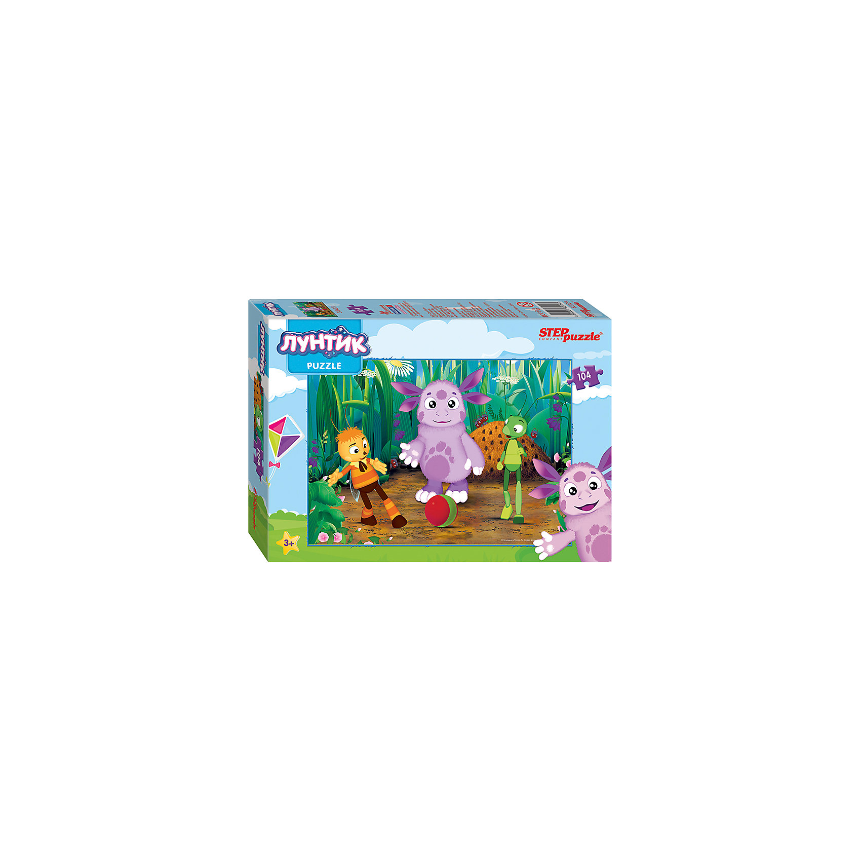 Пазл Лунтик, 104 детали, Step Puzzle Пазл Лунтик, 104 детали, Step PuzzleКлассические пазлы<br>Пазл Лунтик, 104 детали, Step Puzzle (Степ Пазл) – это замечательный красочный пазл с изображением любимых героев.<br>Лунтик очаровательное инопланетное создание появился на Земле, упав с луны. Он поселился на лесной поляне, где нашел новых друзей. Все вместе они постоянно что-то придумывают, путешествуют и попадают в забавные ситуации. Подарите ребенку чудесный пазл Лунтик, и он будет увлеченно подбирать детали, пока не составит яркую и интересную картинку, на которой Лунтик, кузнечик Кузя и Пчеленок играют в мяч. Сборка пазла Лунтик от Step Puzzle (Степ Пазл) подарит Вашему ребенку не только множество увлекательных вечеров, но и принесет пользу для развития. Координация, моторика, внимательность легко тренируются, пока ребенок увлеченно подбирает детали. Качественные фрагменты пазла отлично проклеены и идеально подходят один к другому, поэтому сборка пазла обеспечит малышу только положительные эмоции. Вы будете использовать этот пазл не один год, ведь благодаря качественной нарезке детали не расслаиваются даже после многократного использования.<br><br>Дополнительная информация:<br><br>- Количество деталей: 104<br>- Материал: картон<br>- Размер собранной картинки: 33х23 см.<br>- Отличная проклейка<br>- Долгий срок службы<br>- Детали идеально подходят друг другу<br>- Яркий сюжет<br>- Упаковка: картонная коробка<br>- Размер упаковки: 195x35x140 мм.<br>- Вес: 400 гр.<br><br>Пазл Лунтик, 104 детали, Step Puzzle (Степ Пазл) можно купить в нашем интернет-магазине.<br><br>Ширина мм: 195<br>Глубина мм: 35<br>Высота мм: 140<br>Вес г: 400<br>Возраст от месяцев: 60<br>Возраст до месяцев: 144<br>Пол: Унисекс<br>Возраст: Детский<br>SKU: 4588269