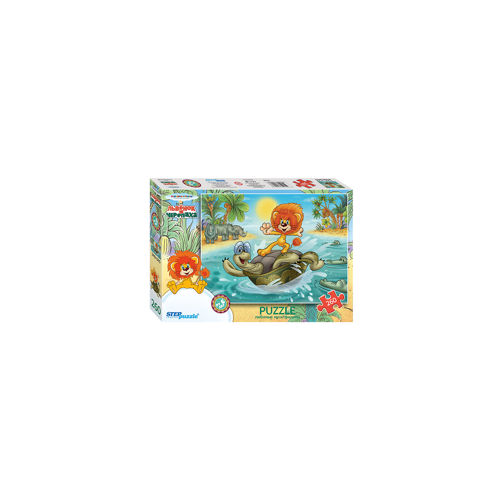 Пазл Львенок и черепаха, 260 деталей, Step Puzzle Пазл Львенок и черепаха, 260 деталей, Step PuzzleКлассические пазлы<br>Пазл Львенок и черепаха, 260 деталей, Step Puzzle (Степ Пазл) – это замечательный красочный пазл с изображением любимых героев.<br>Подарите ребенку чудесный пазл Львенок и черепаха, и он будет увлеченно подбирать детали, пока не составит яркую и интересную картинку, на которой изображены герои мультфильма «Как львенок и черепаха пели песню». Сборка пазла Львенок и черепаха от Step Puzzle (Степ Пазл) подарит Вашему ребенку не только множество увлекательных вечеров, но и принесет пользу для развития. Координация, моторика, внимательность легко тренируются, пока ребенок увлеченно подбирает детали. Качественные фрагменты пазла отлично проклеены и идеально подходят один к другому, поэтому сборка пазла обеспечит малышу только положительные эмоции. Вы будете использовать этот пазл не один год, ведь благодаря качественной нарезке детали не расслаиваются даже после многократного использования.<br><br>Дополнительная информация:<br><br>- Количество деталей: 260<br>- Материал: картон<br>- Размер собранной картинки: 34,5х24 см.<br>- Отличная проклейка<br>- Долгий срок службы<br>- Детали идеально подходят друг другу<br>- Яркий сюжет<br>- Упаковка: картонная коробка<br>- Размер упаковки: 280x40x195 мм.<br>- Вес: 400 гр.<br><br>Пазл Львенок и черепаха, 260 деталей, Step Puzzle (Степ Пазл) можно купить в нашем интернет-магазине.<br><br>Ширина мм: 280<br>Глубина мм: 40<br>Высота мм: 195<br>Вес г: 400<br>Возраст от месяцев: 72<br>Возраст до месяцев: 192<br>Пол: Унисекс<br>Возраст: Детский<br>Количество деталей: 260<br>SKU: 4588285