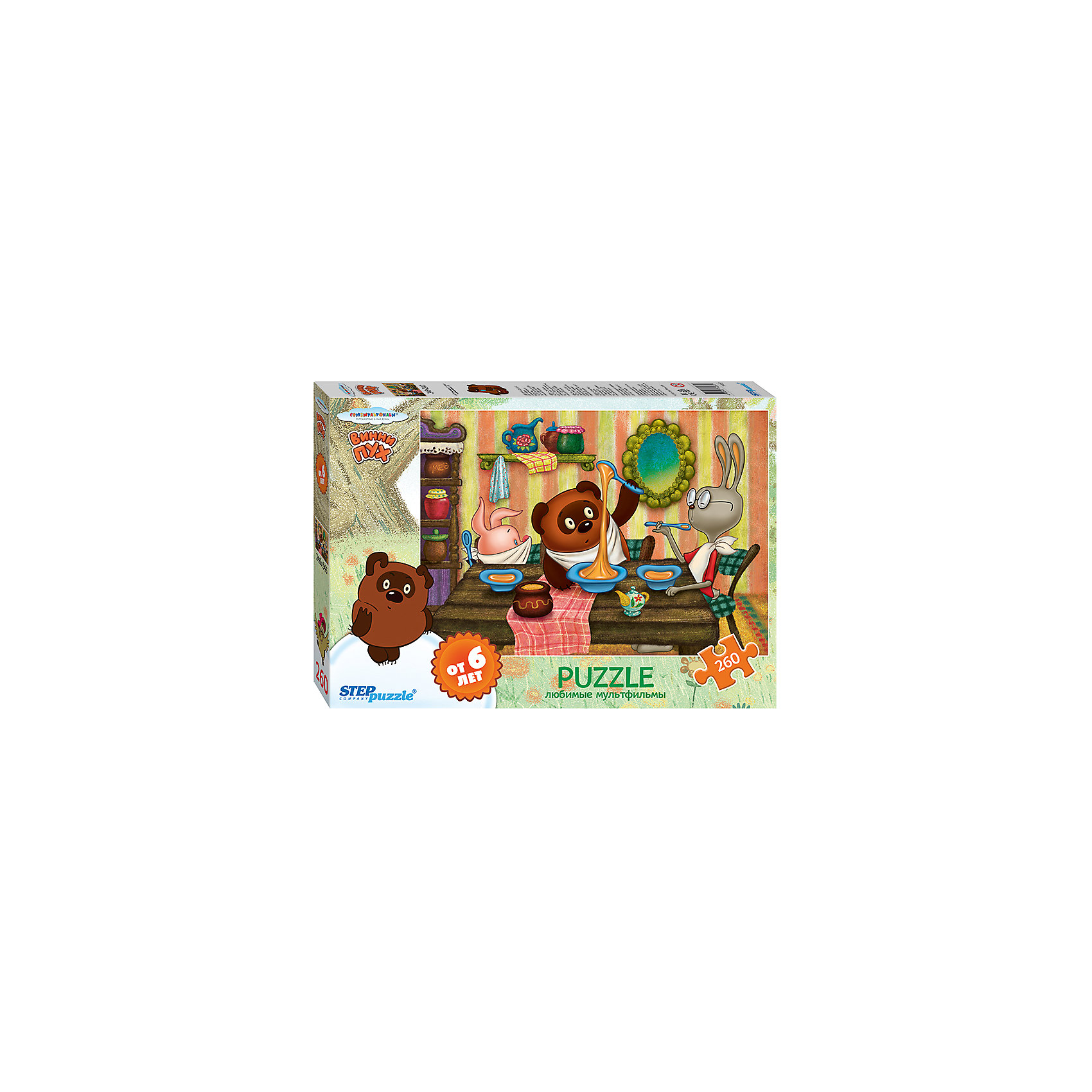 Пазл Винни Пух, 260 деталей, Step Puzzle Пазл Винни Пух, 260 деталей, Step PuzzleПазл Винни Пух, 260 деталей, Step Puzzle (Степ Пазл) – это замечательный красочный пазл с изображением любимых героев.<br>Пазлы «Союзмультфильм» от Step Puzzle (Степ Пазл) – напомнят о любимых сказочных героях знакомых с детства мультфильмов. Подарите ребенку чудесный пазл Винни Пух, и он будет увлеченно подбирать детали, пока не составит яркую и интересную картинку, на которой Винни Пух и Пятачок пришли в гости к Кролику. Сборка пазла Винни Пух от Step Puzzle (Степ Пазл) подарит Вашему ребенку не только множество увлекательных вечеров, но и принесет пользу для развития. Координация, моторика, внимательность легко тренируются, пока ребенок увлеченно подбирает детали. Качественные фрагменты пазла отлично проклеены и идеально подходят один к другому, поэтому сборка пазла обеспечит малышу только положительные эмоции. Вы будете использовать этот пазл не один год, ведь благодаря качественной нарезке детали не расслаиваются даже после многократного использования.<br><br>Дополнительная информация:<br><br>- Количество деталей: 260<br>- Материал: картон<br>- Размер собранной картинки: 34,5х24 см.<br>- Отличная проклейка<br>- Долгий срок службы<br>- Детали идеально подходят друг другу<br>- Яркий сюжет<br>- Упаковка: картонная коробка<br>- Размер упаковки: 280x40x195 мм.<br>- Вес: 400 гр.<br><br>Пазл Винни Пух, 260 деталей, Step Puzzle (Степ Пазл) можно купить в нашем интернет-магазине.<br><br>Ширина мм: 280<br>Глубина мм: 40<br>Высота мм: 195<br>Вес г: 400<br>Возраст от месяцев: 72<br>Возраст до месяцев: 192<br>Пол: Унисекс<br>Возраст: Детский<br>SKU: 4588286
