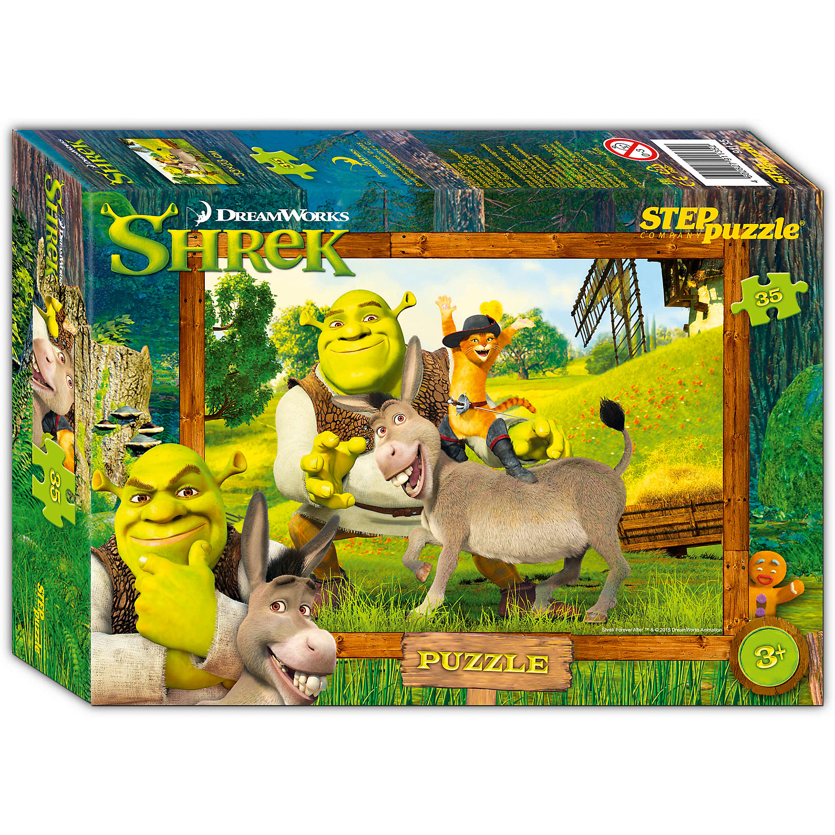 Пазл Шрэк, 35 деталей, Step Puzzle Пазл Шрэк, 35 деталей, Step PuzzleПазл Шрэк, 35 деталей, Step Puzzle (Степ Пазл) – это замечательный красочный пазл с изображением любимых героев.<br>В тридесятом королевстве, на болоте, жил был зеленый великан огр по прозвищу Шрек. Жил не тужил, но в один прекрасный день на его любимую топь пожаловала толпа сказочных героев, согнанных туда, противным лордом Фаркуадом… Соберите пазл и погрузитесь в сказочный мир историй о Шреке. Подарите ребенку чудесный пазл Шрэк, и он будет увлеченно подбирать детали, пока не составит яркую и интересную картинку, на которой изображены герои мультфильма: Шрек, Осел и Кот в сапогах. Сборка пазла Шрэк от Step Puzzle (Степ Пазл) подарит Вашему ребенку не только множество увлекательных вечеров, но и принесет пользу для развития. Координация, моторика, внимательность легко тренируются, пока ребенок увлеченно подбирает детали. Качественные фрагменты пазла отлично проклеены и идеально подходят один к другому, поэтому сборка пазла обеспечит малышу только положительные эмоции. Вы будете использовать этот пазл не один год, ведь благодаря качественной нарезке детали не расслаиваются даже после многократного использования.<br><br>Дополнительная информация:<br><br>- Количество деталей: 35<br>- Материал: картон<br>- Размер собранной картинки: 33х23 см.<br>- Отличная проклейка<br>- Долгий срок службы<br>- Детали идеально подходят друг другу<br>- Яркий сюжет<br>- Упаковка: картонная коробка<br>- Размер упаковки: 195x35x140 мм.<br>- Вес: 200 гр.<br><br>Пазл Шрэк, 35 деталей, Step Puzzle (Степ Пазл) можно купить в нашем интернет-магазине.<br><br>Ширина мм: 195<br>Глубина мм: 35<br>Высота мм: 140<br>Вес г: 200<br>Возраст от месяцев: 36<br>Возраст до месяцев: 84<br>Пол: Унисекс<br>Возраст: Детский<br>SKU: 4588288